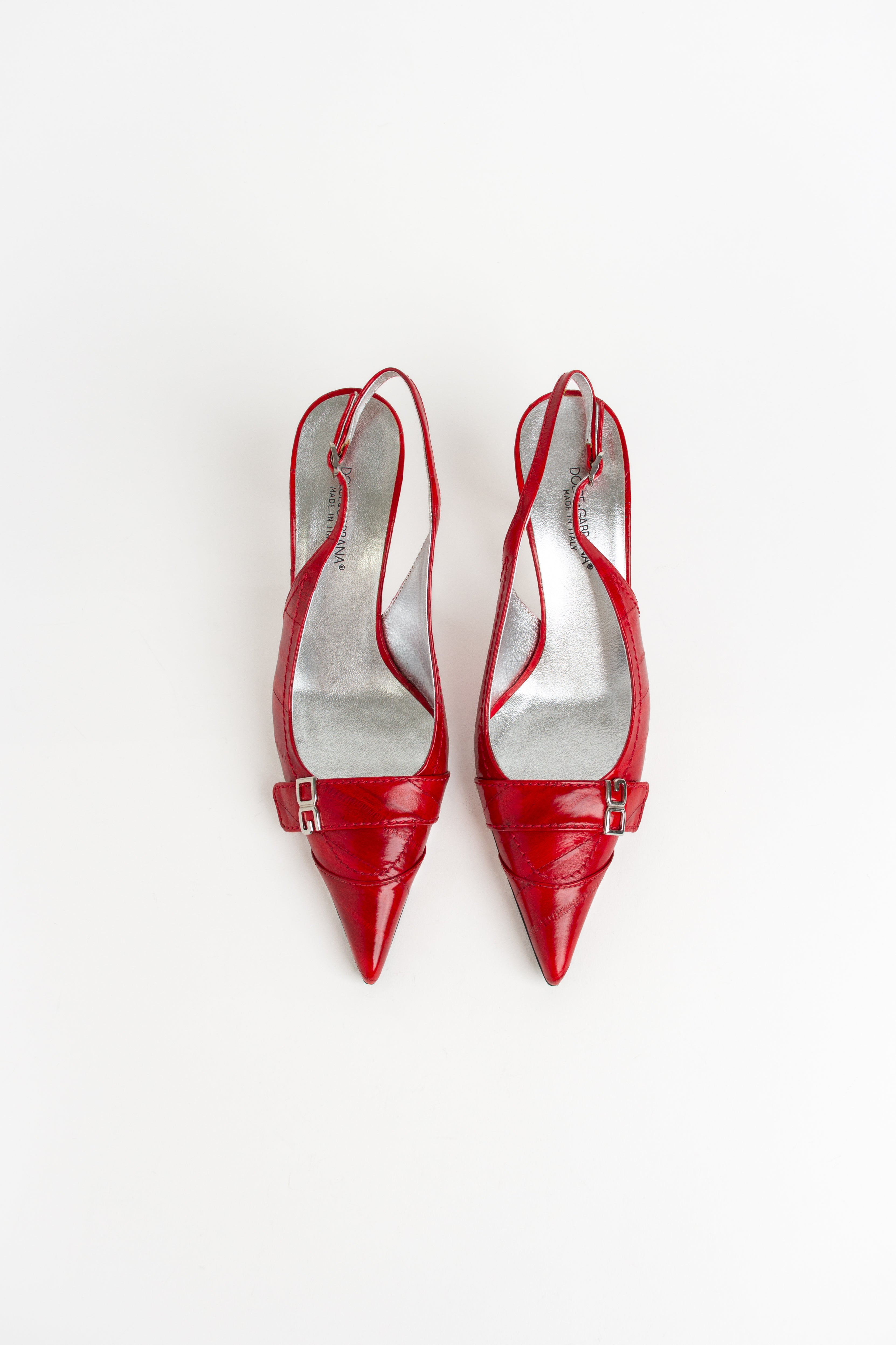 Dolce & Gabbana Red DG Buckle Slingback Heels (IT 38)