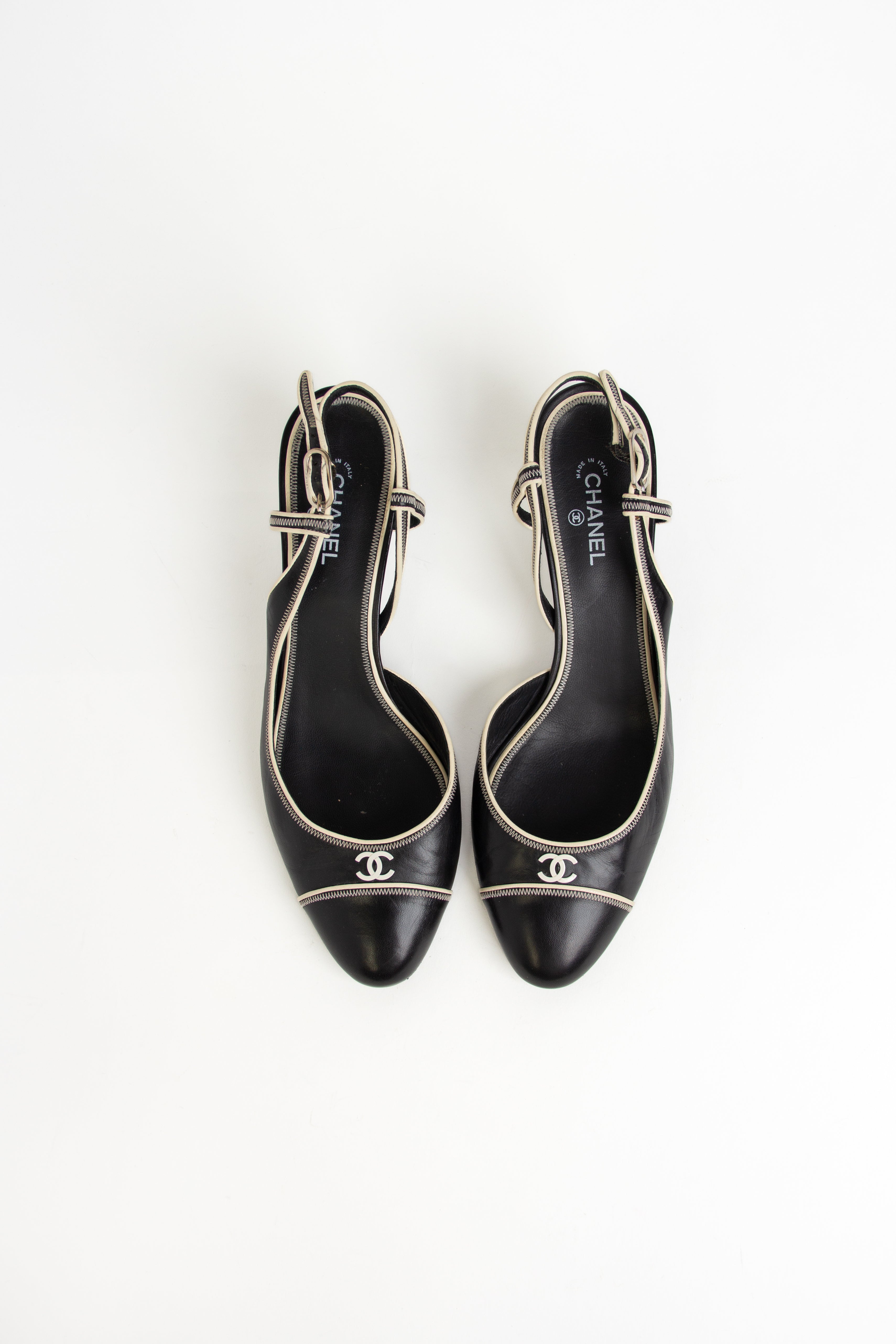 Rare Chanel Black + White CC Slingback Heels (IT 41)