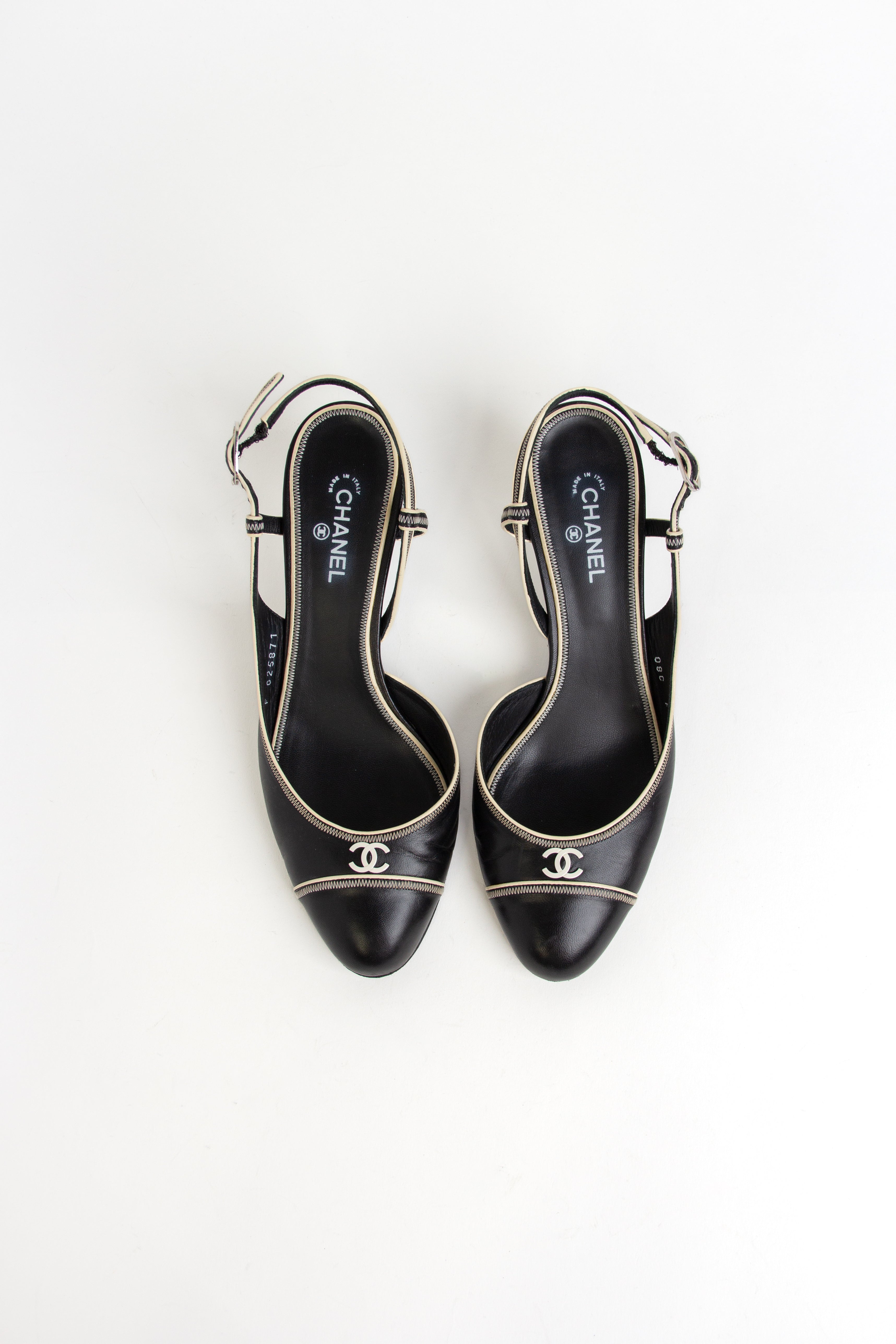 Rare Chanel Black + White CC Slingback Heels (IT 38)