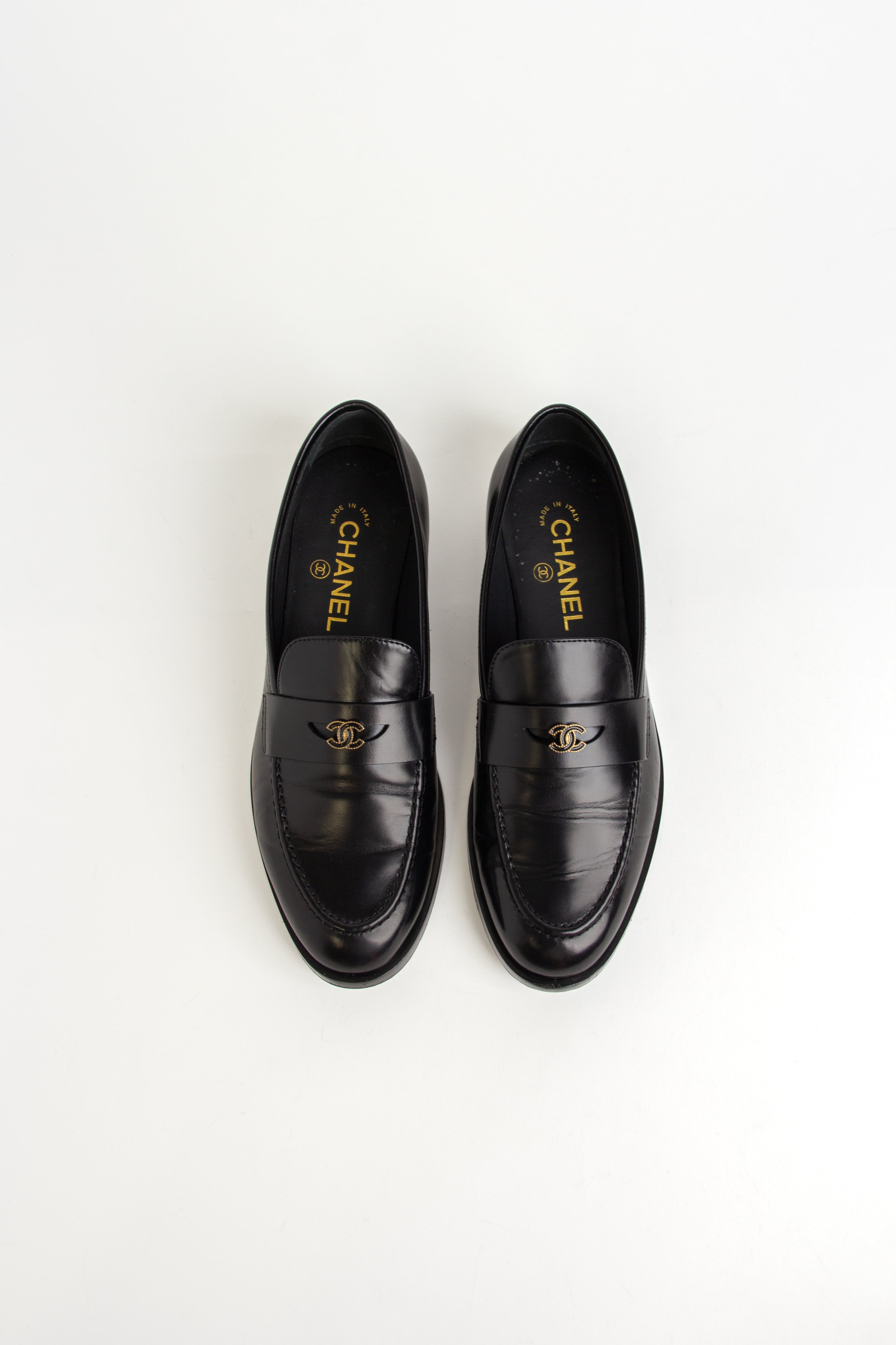 Chanel Black Leather CC Loafers (IT 38.5)