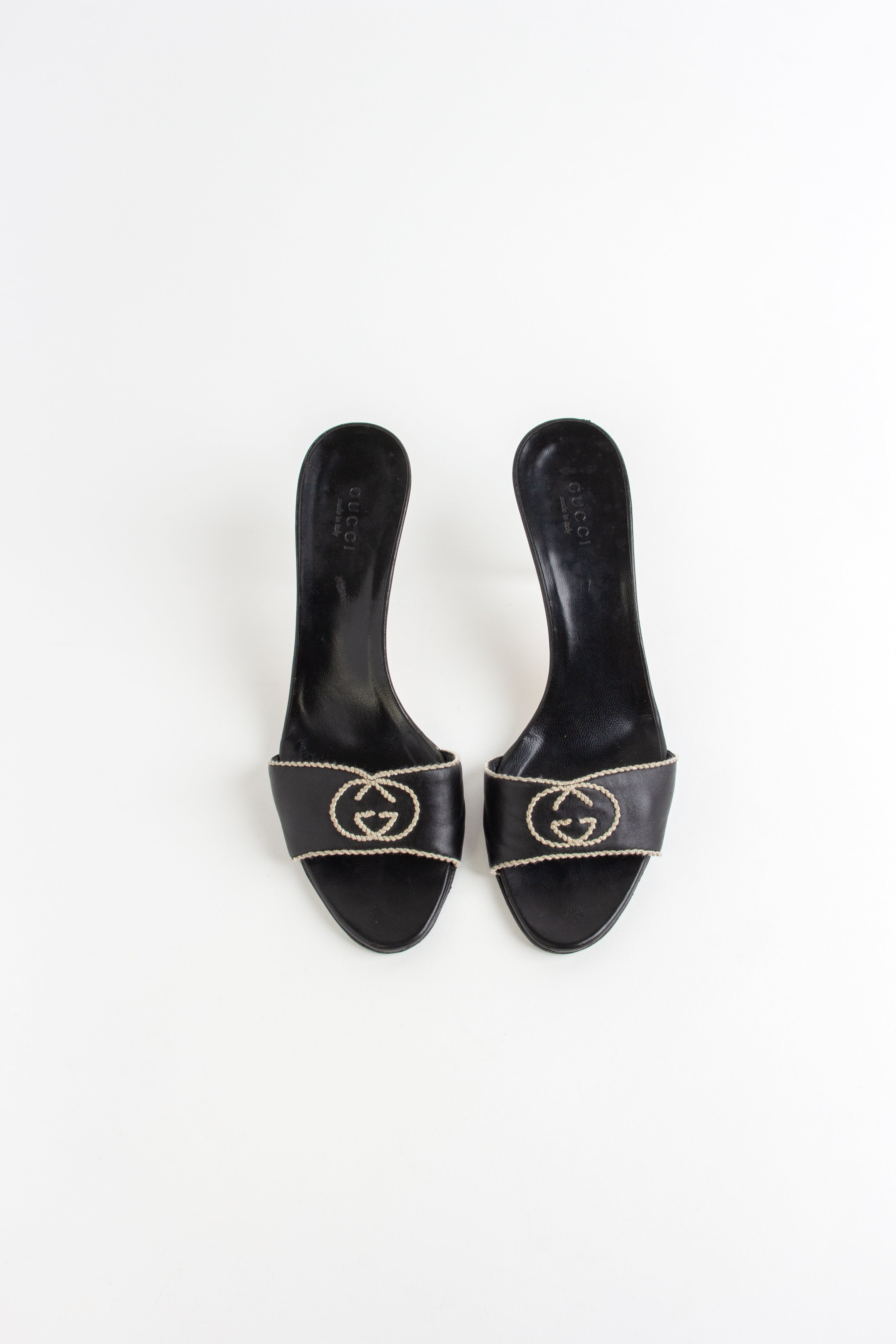 Gucci Black GG Stitched Open Toe Heels (IT 36.5)