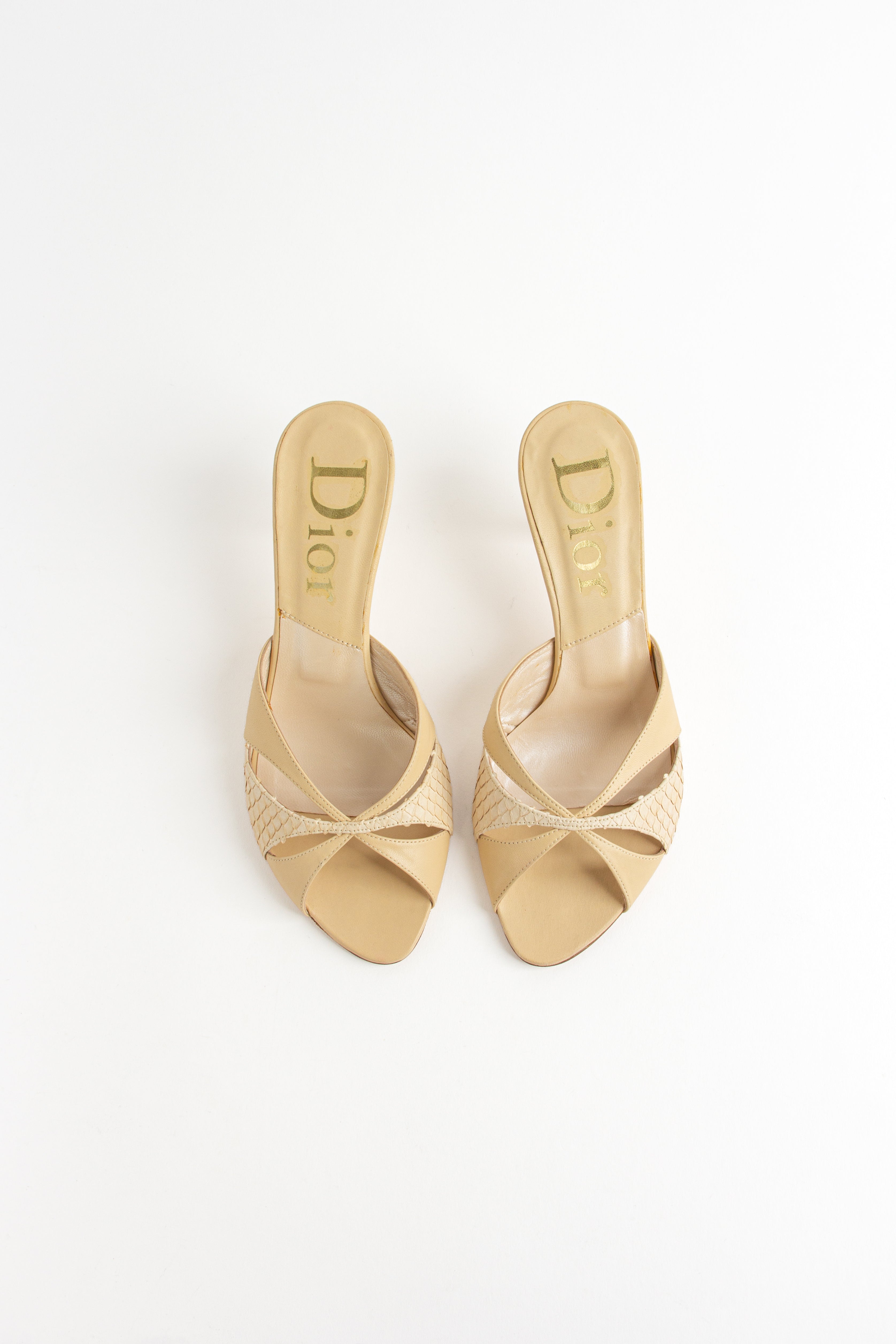 Dior Beige Snake Cut Out Open Toe Heels (IT 36)