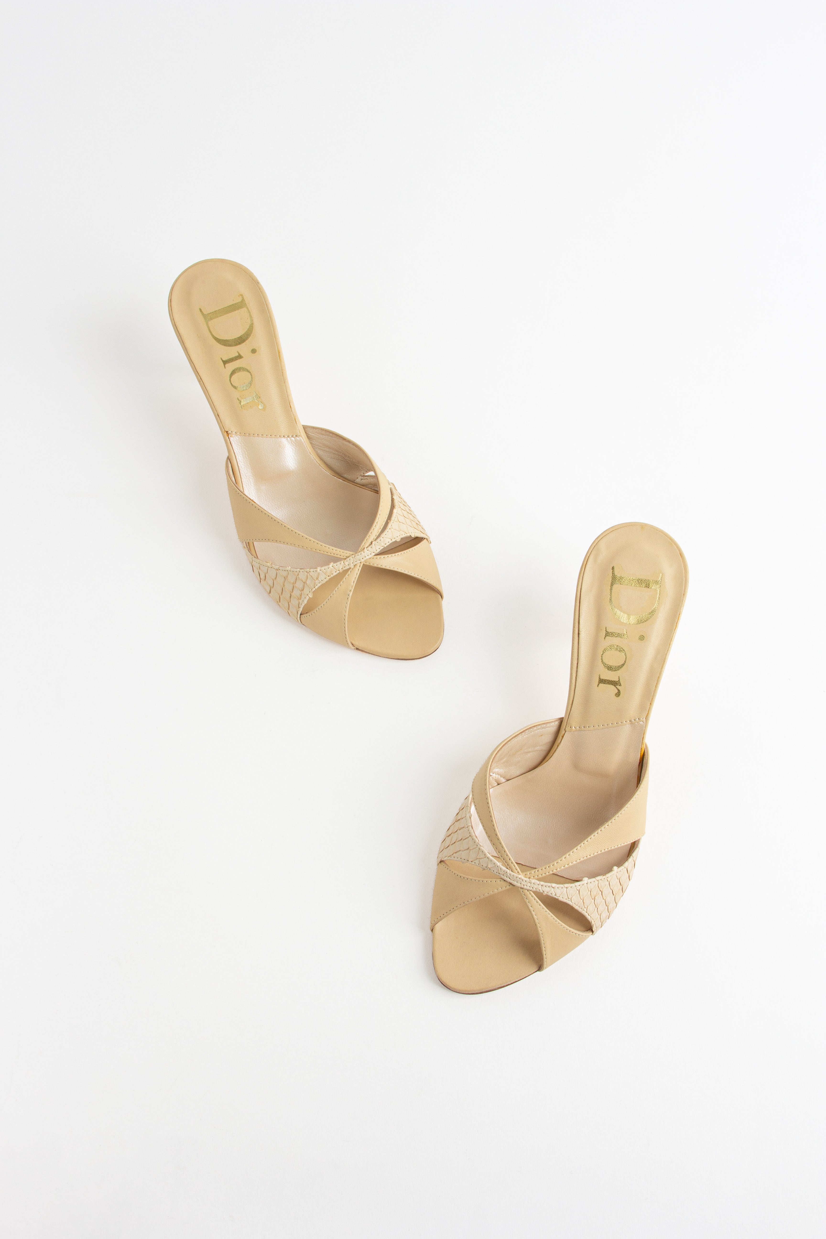 Dior Beige Snake Cut Out Open Toe Heels (IT 36)