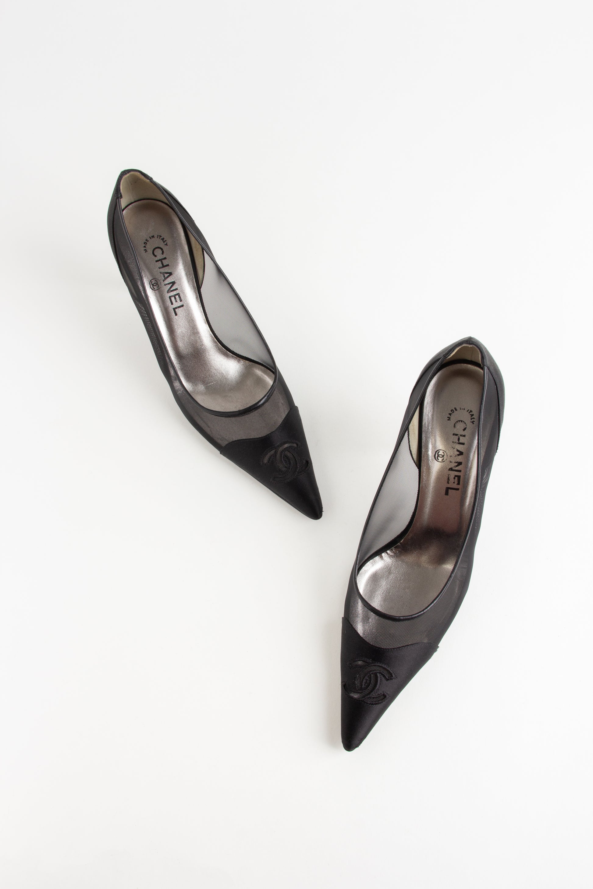 Chanel Black Satin Mesh Heels (IT 41)