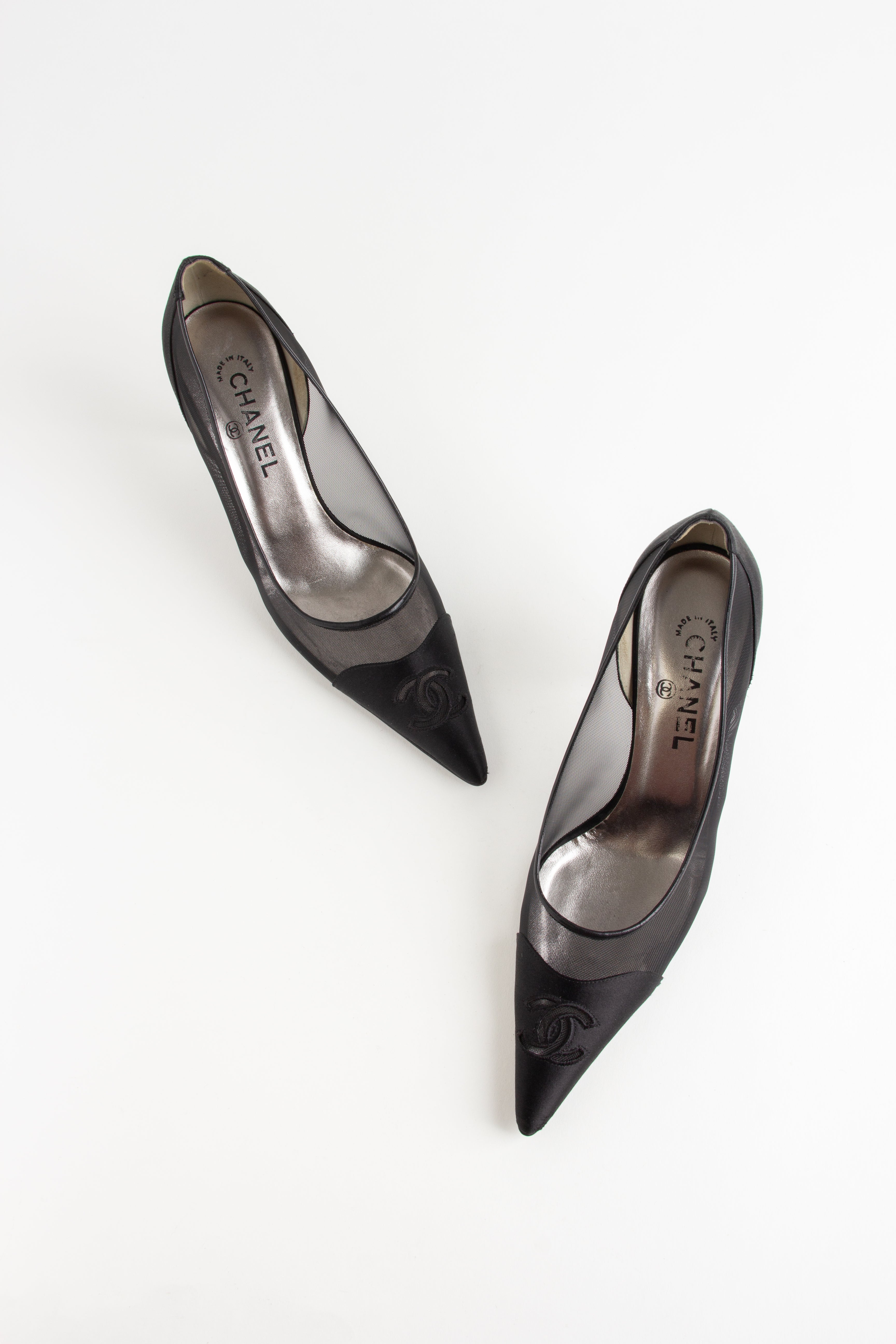 Chanel Black Satin Mesh Heels (IT 41)