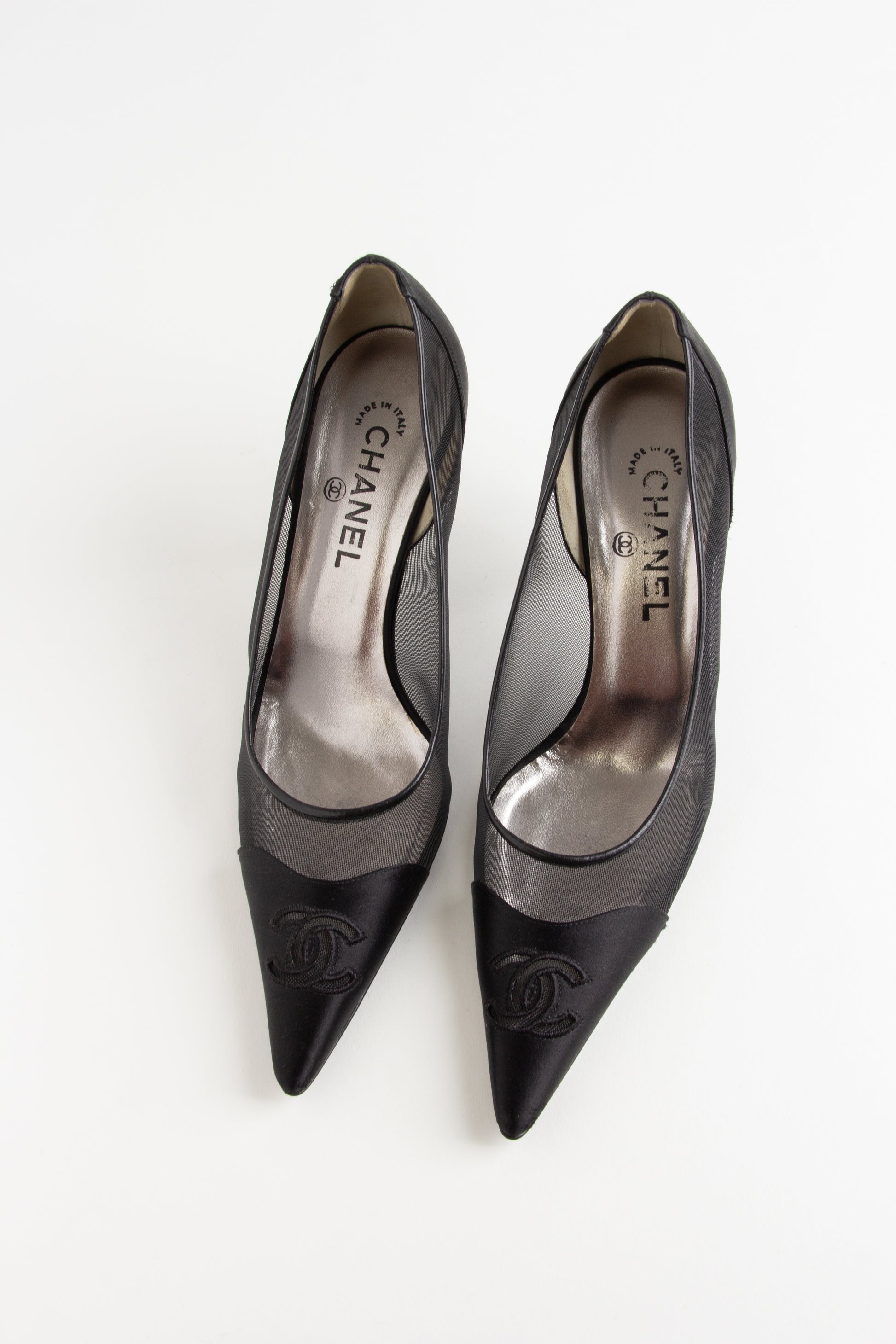 Chanel Black Satin Mesh Heels (IT 41)