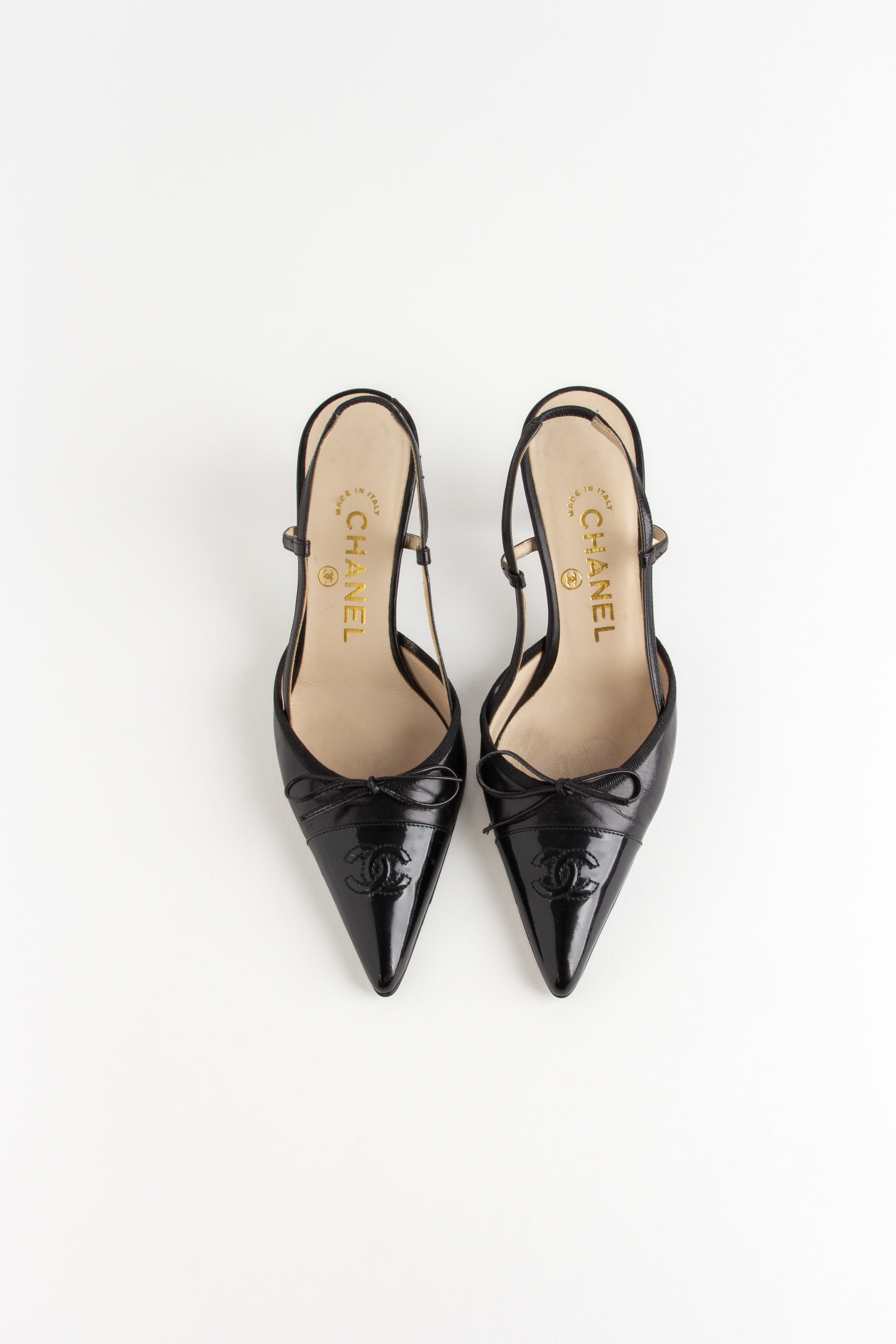 Chanel Black CC Bow Slingback Heels (IT 35.5)
