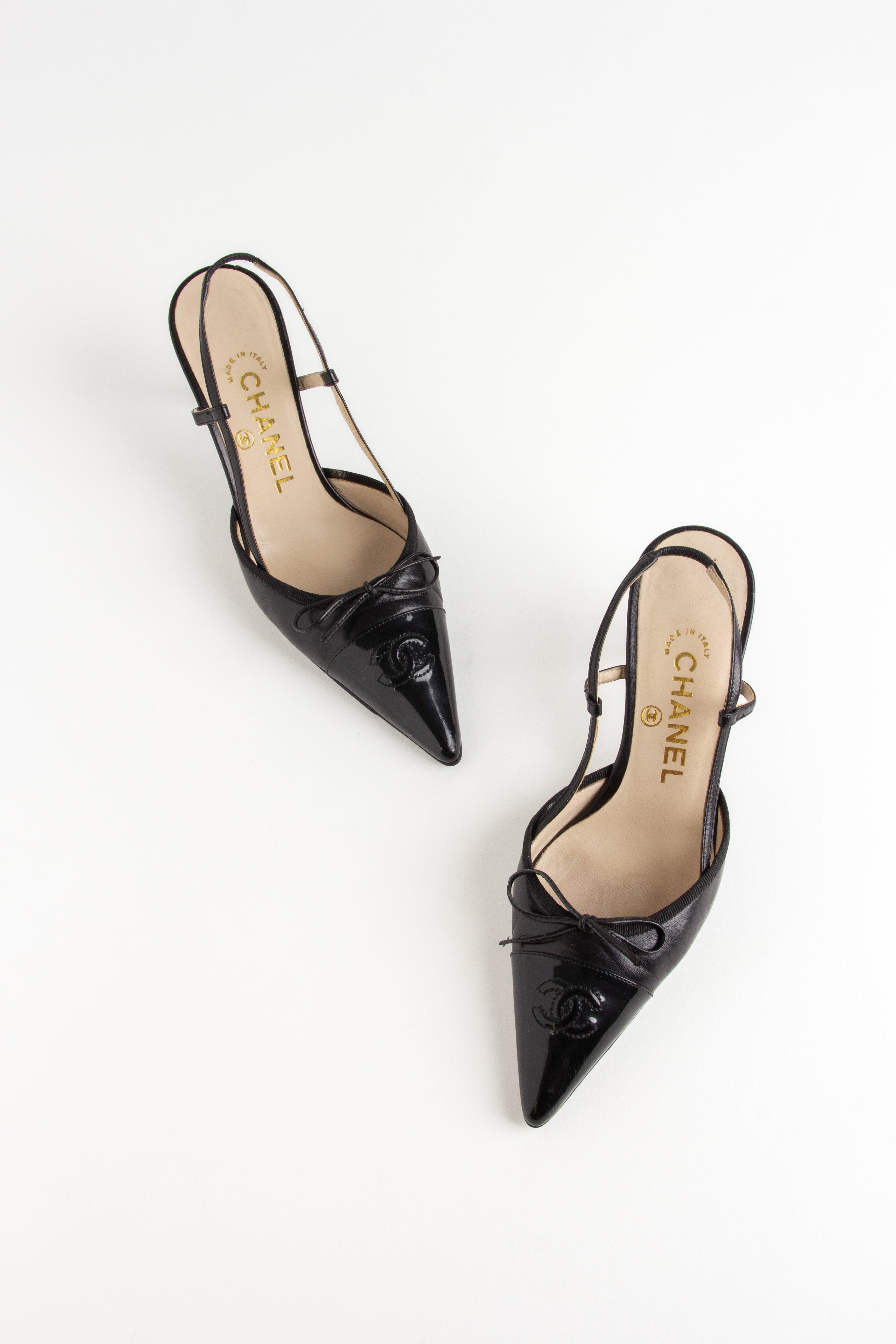 Chanel Black CC Bow Slingback Heels (IT 35.5)