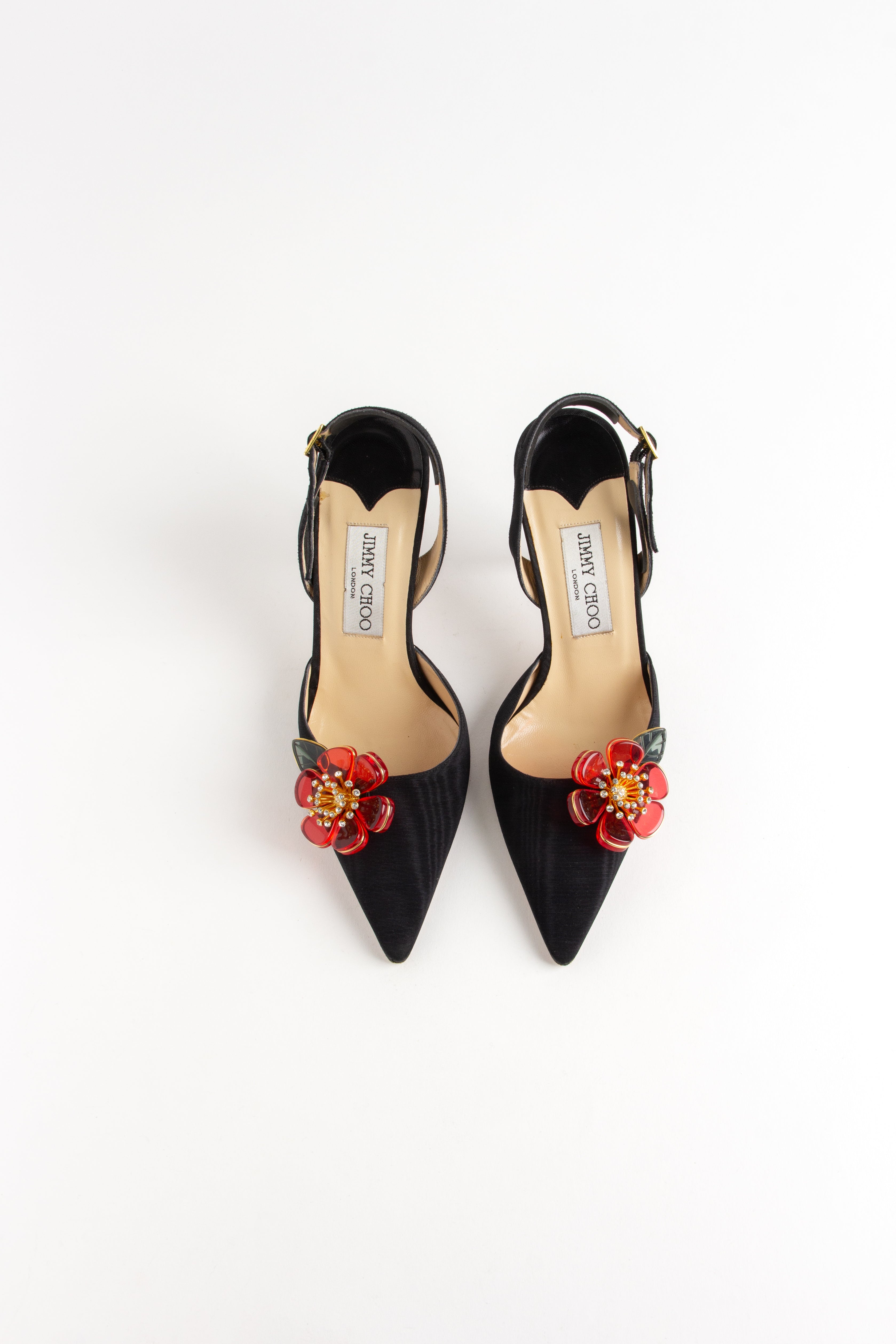 Jimmy Choo Black Flower Embellished Slingback Heels (IT 36)