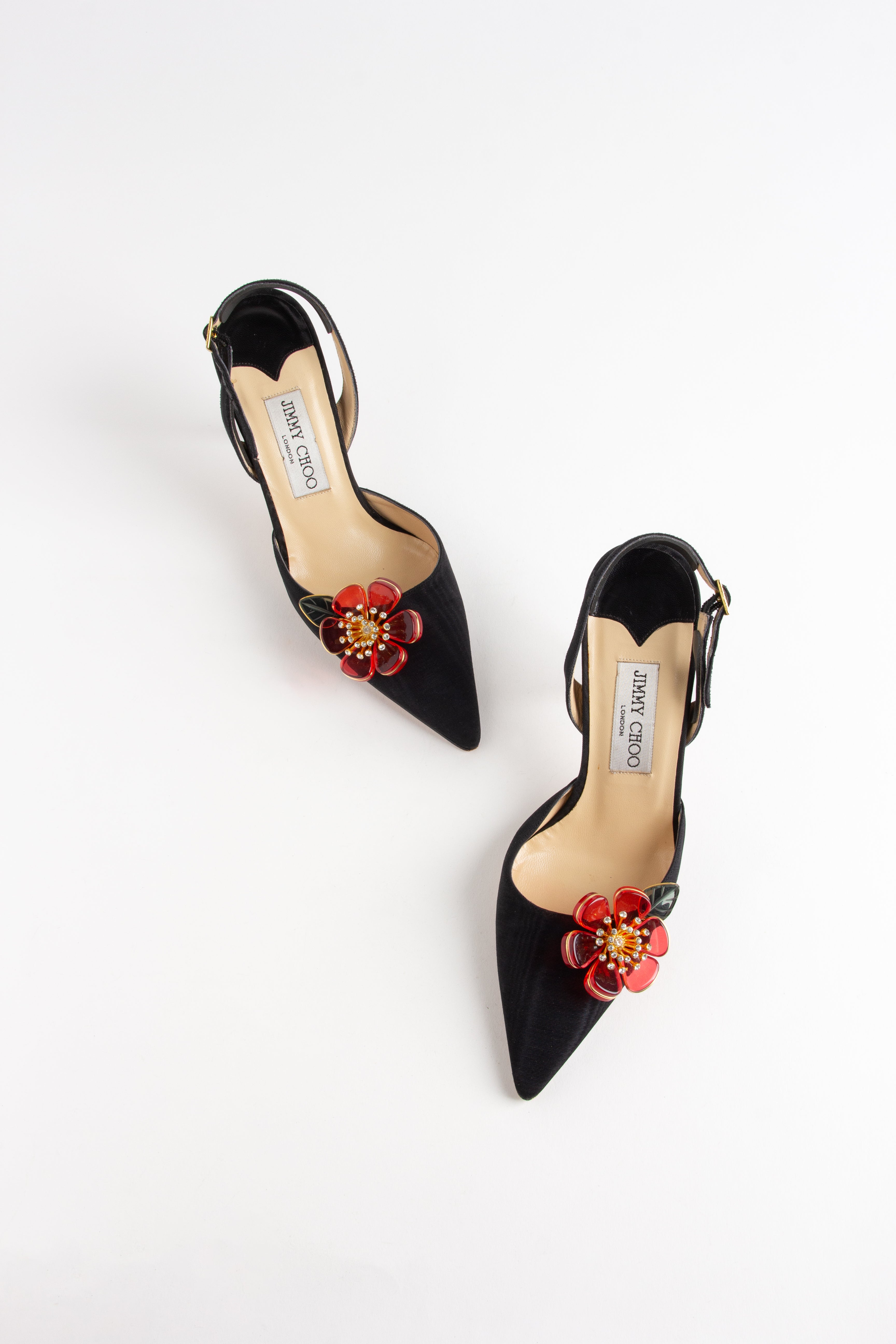 Jimmy Choo Black Flower Embellished Slingback Heels (IT 36)