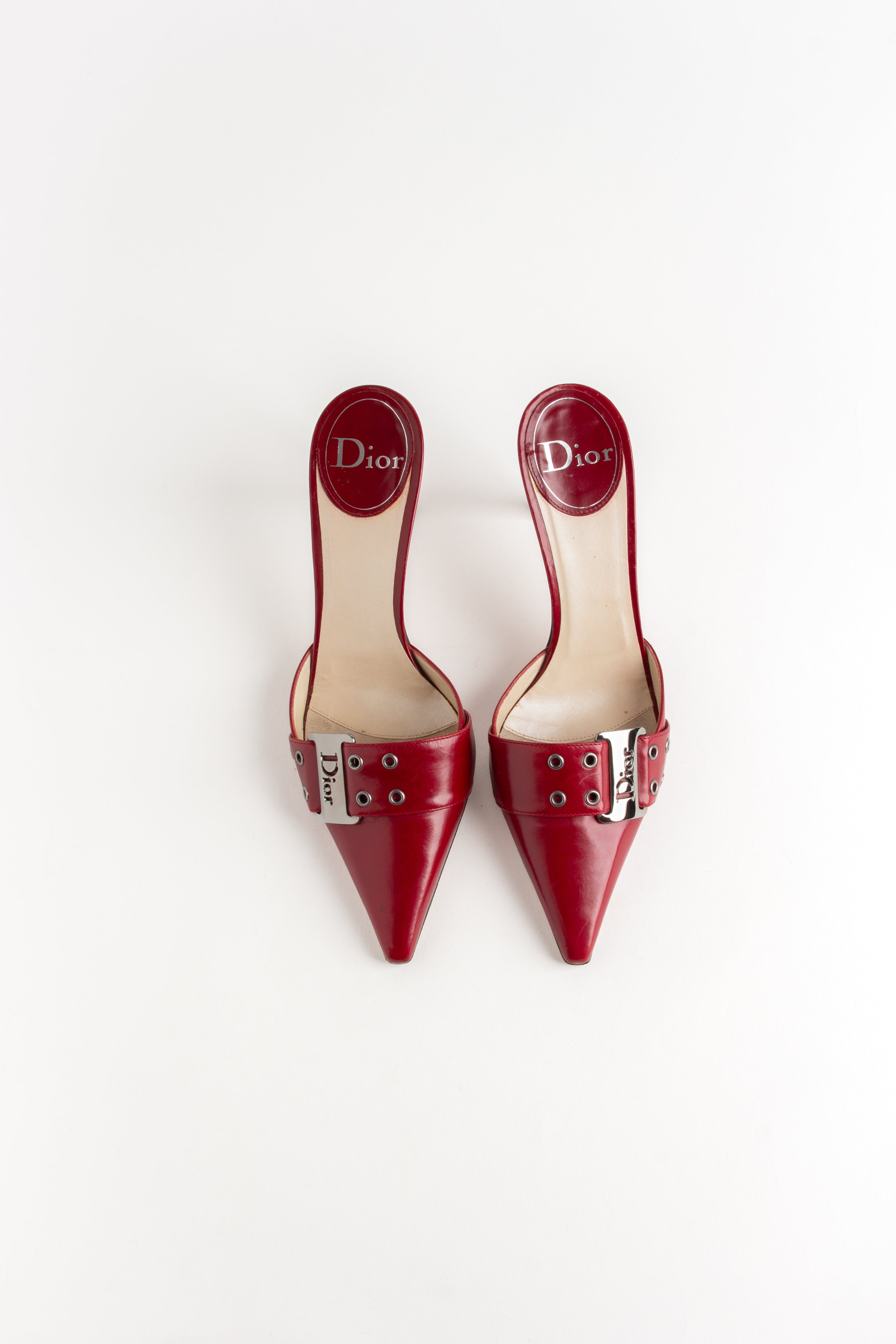 Dior Red Buckle Mules (IT 38)