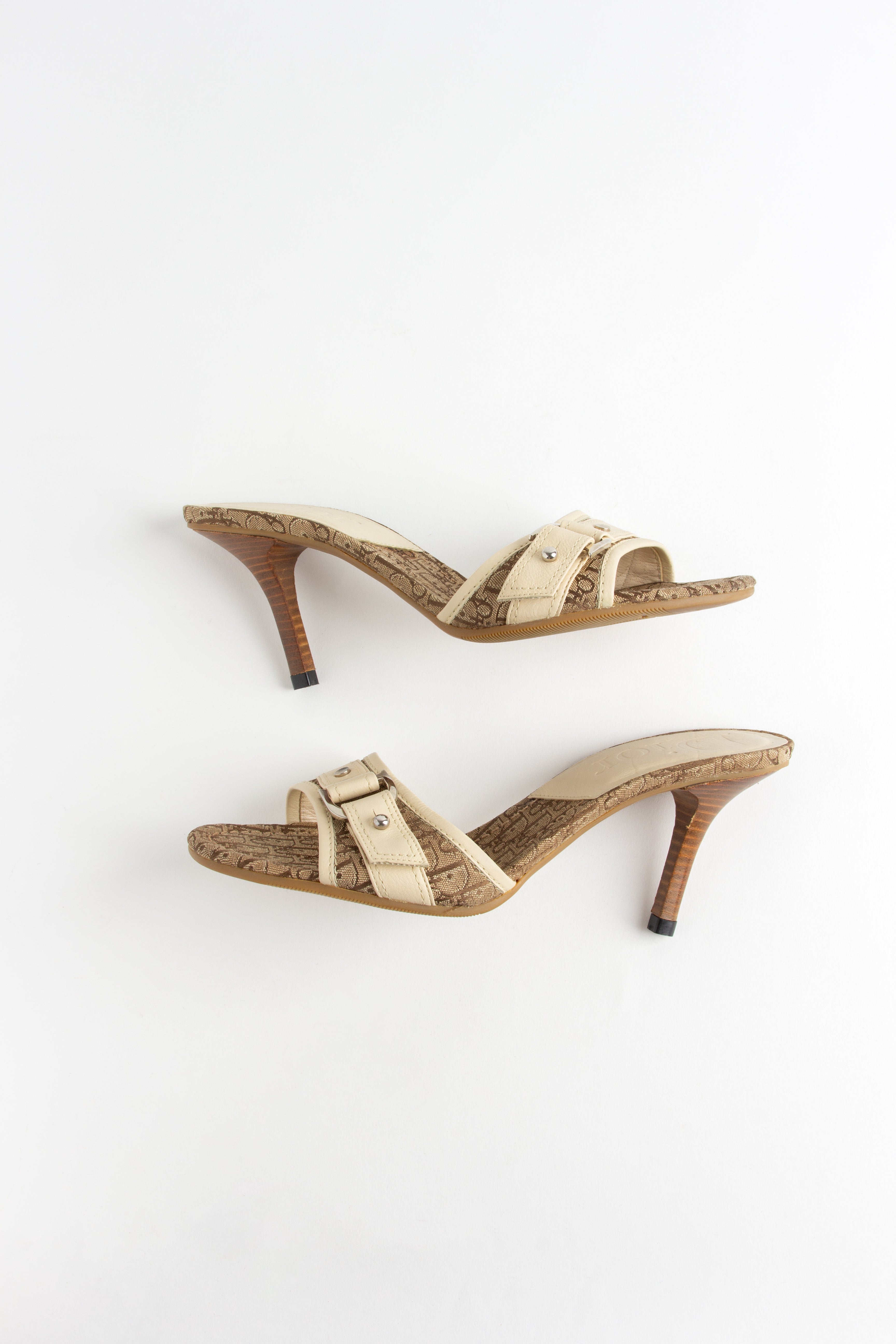 Dior Beige + Cream Trotter Monogram Buckle Heels (IT 36)