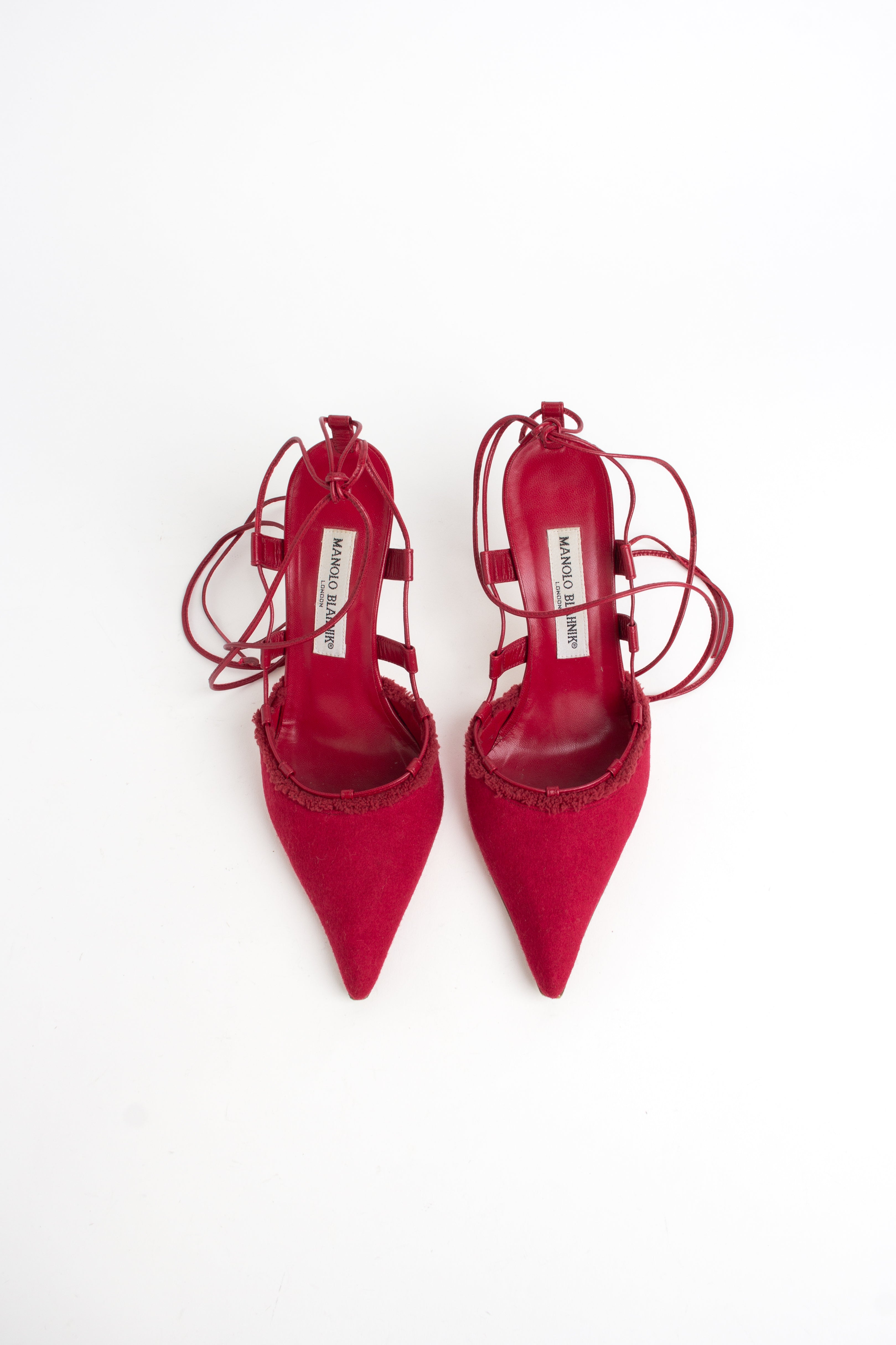Vintage Manolo Blahnik Cranberry Red Strappy Heels (IT 37.5)