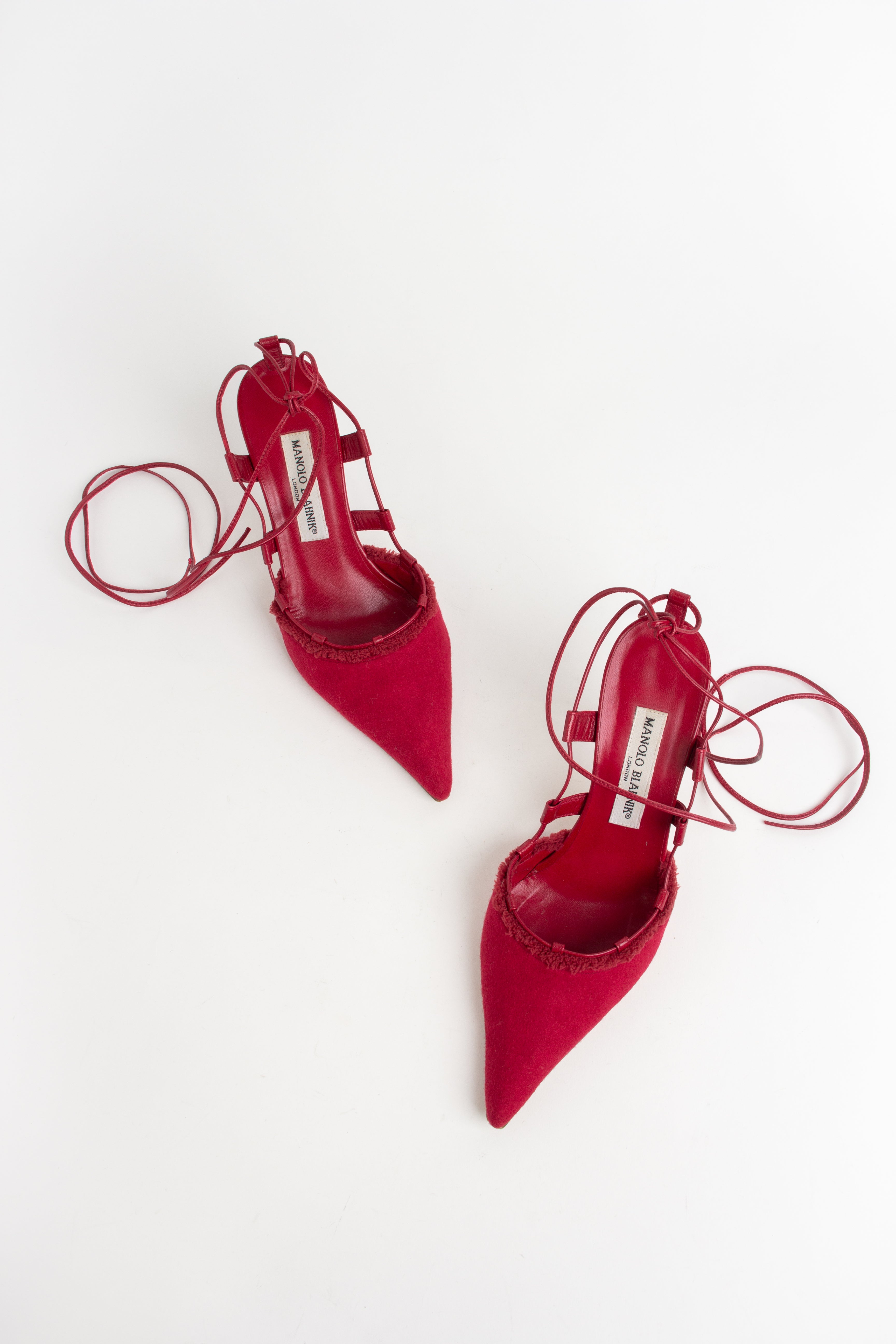 Vintage Manolo Blahnik Cranberry Red Strappy Heels (IT 37.5)