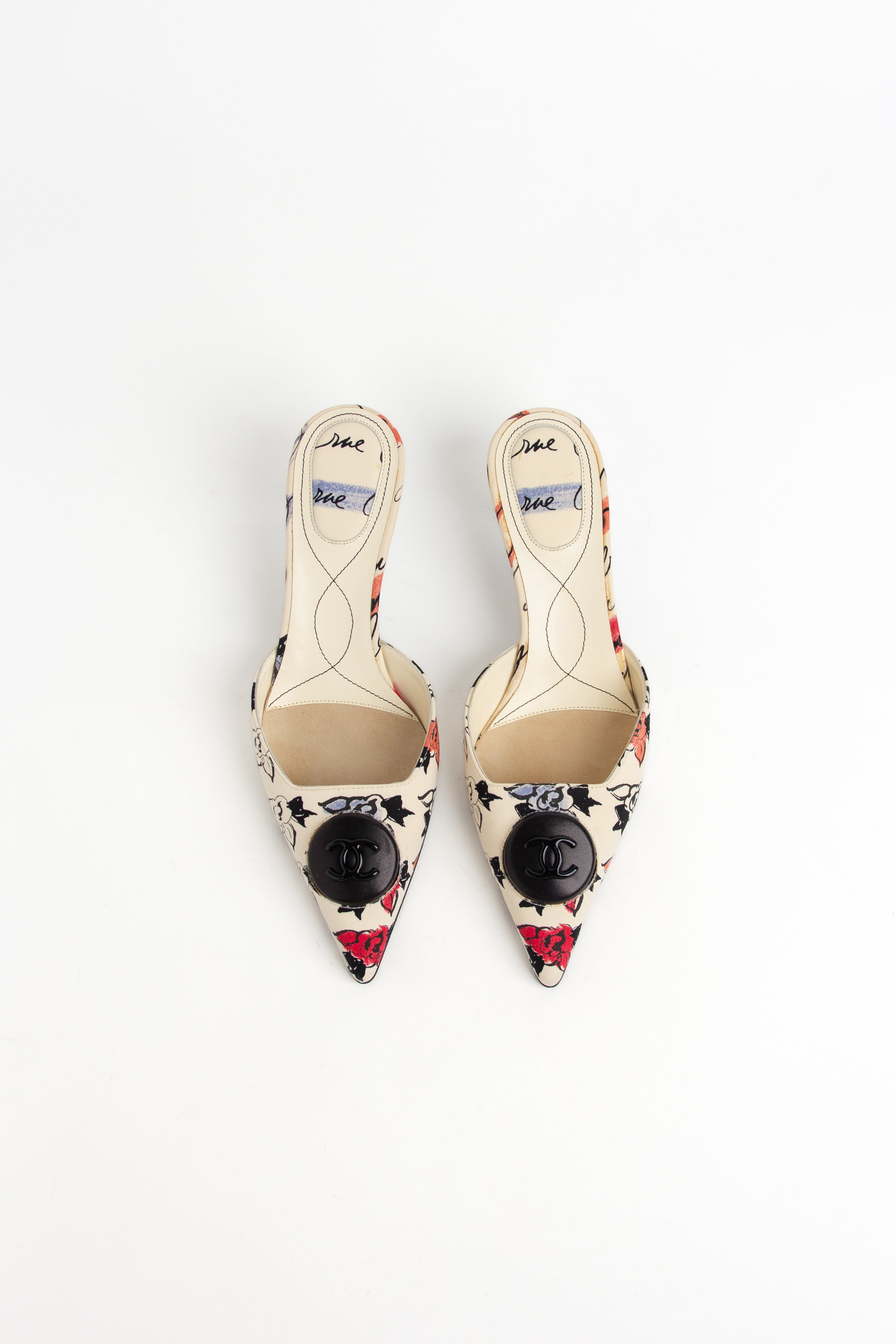 Chanel CC Button Floral Print Mules (IT 36.5)