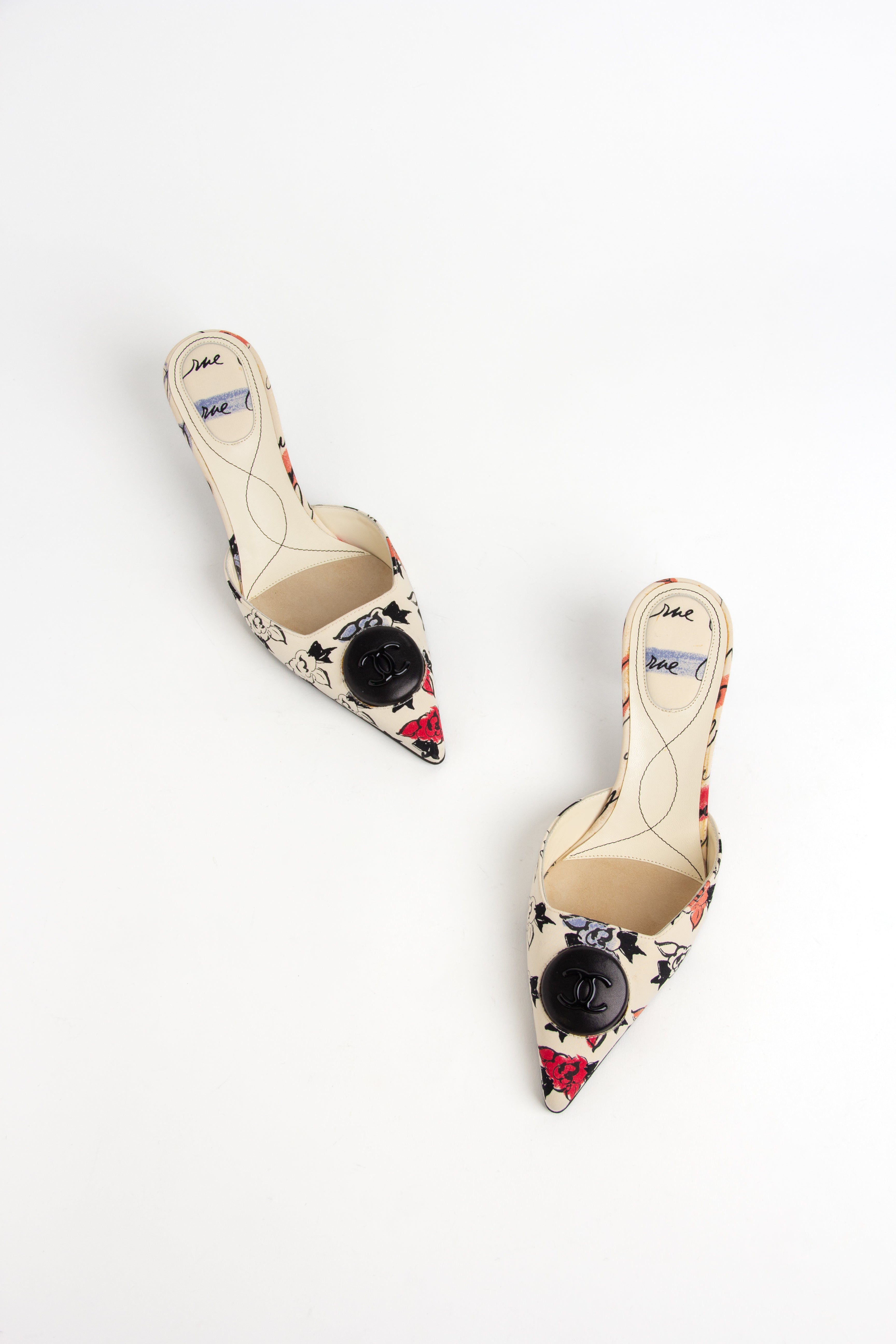 Chanel CC Button Floral Print Mules (IT 36.5)