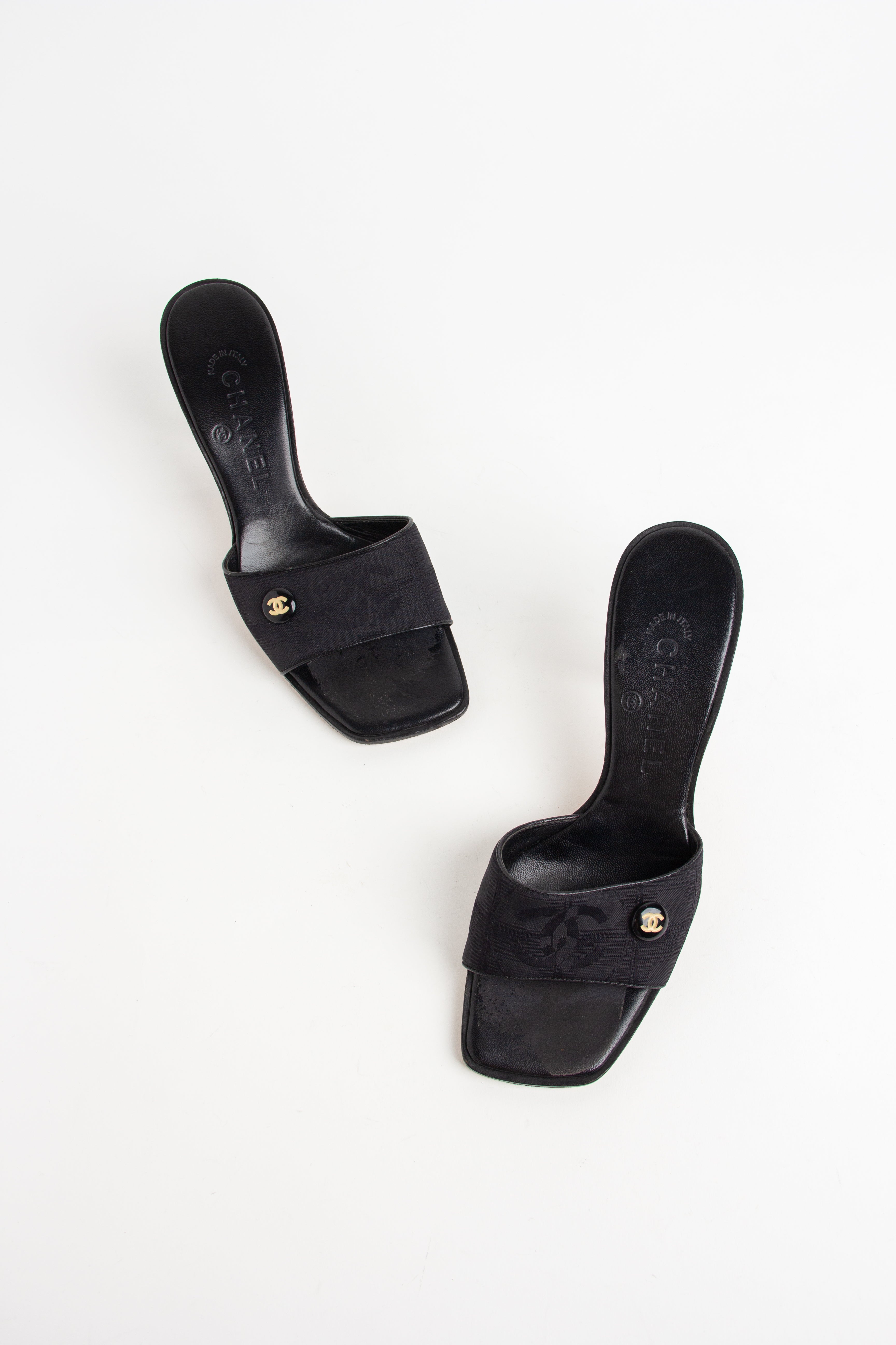 Chanel Black Square Toe CC Heels (IT 37)