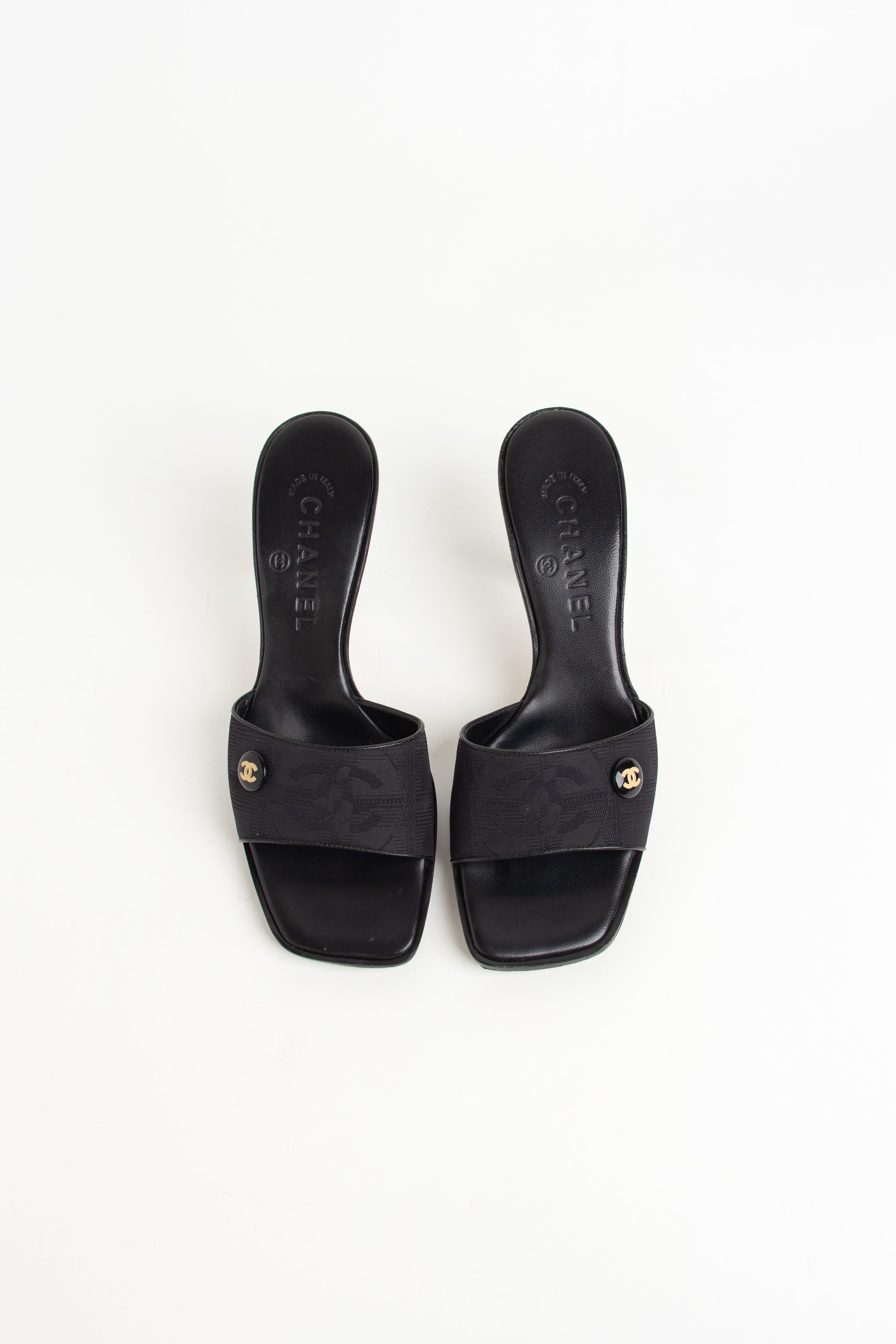 Chanel Black Square Toe CC Heels (IT 36)