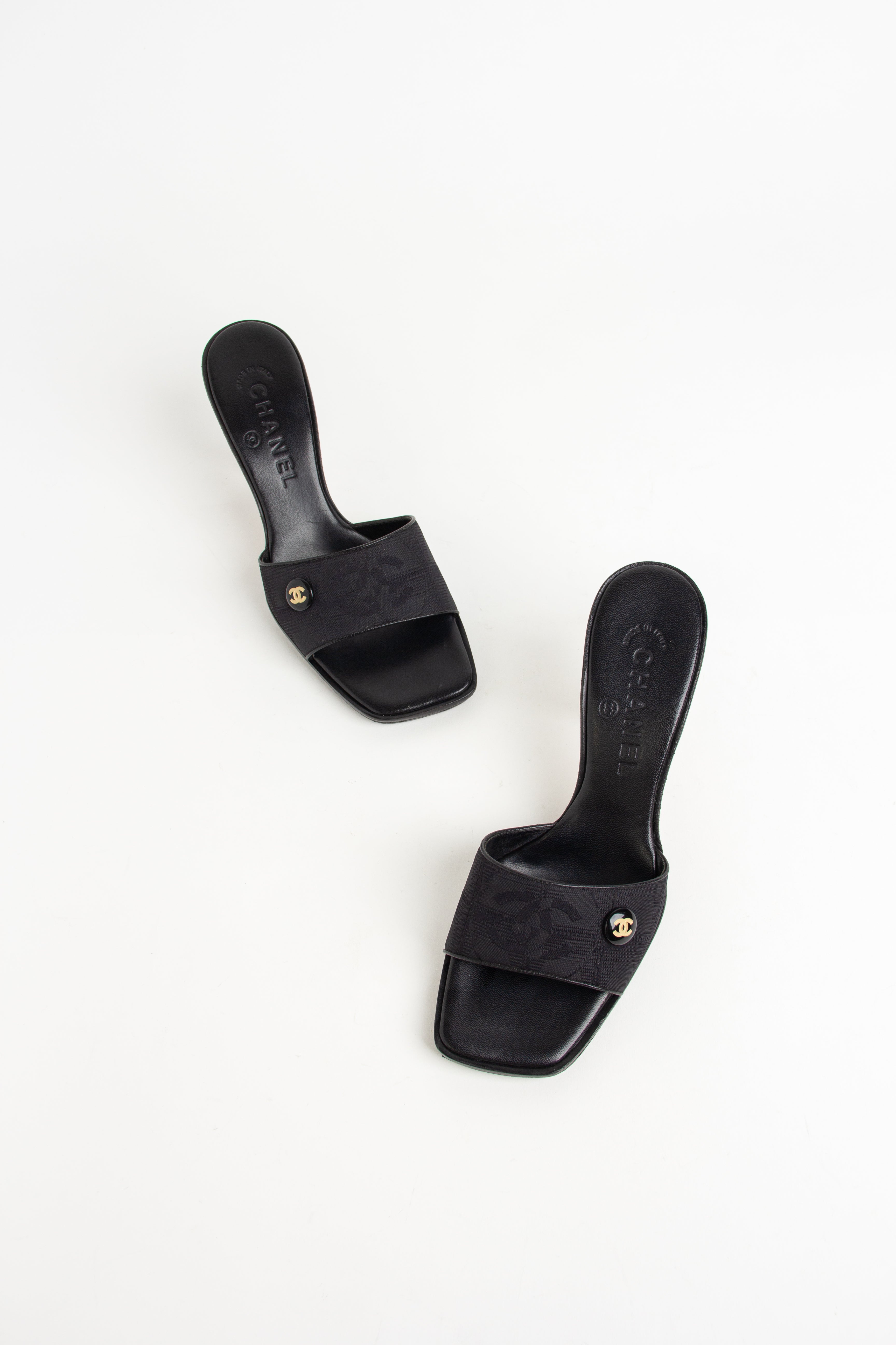 Chanel Black Square Toe CC Heels (IT 36)
