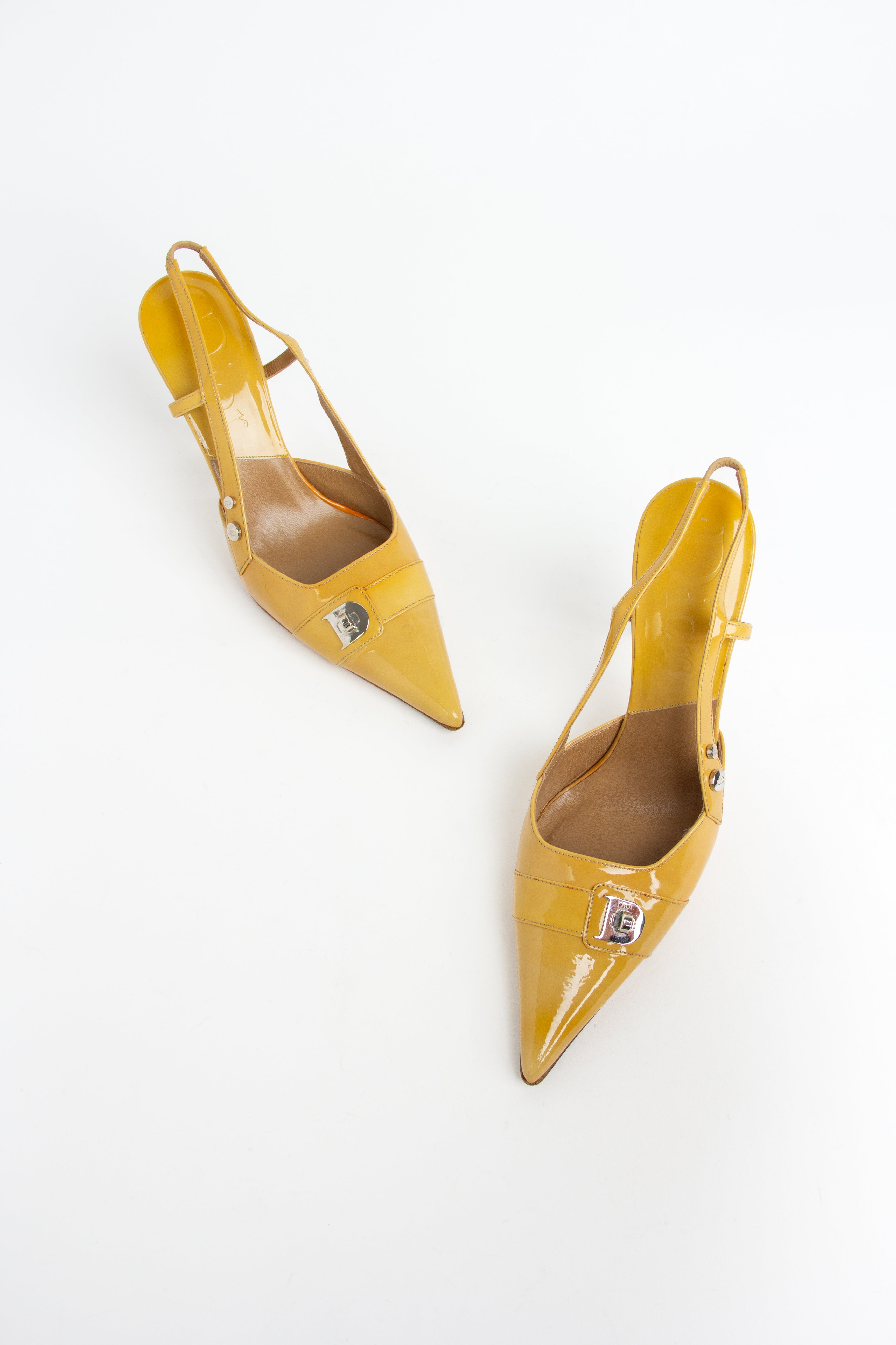 Dior Yellow Patent Leather Slingback Heels (IT 35.5)