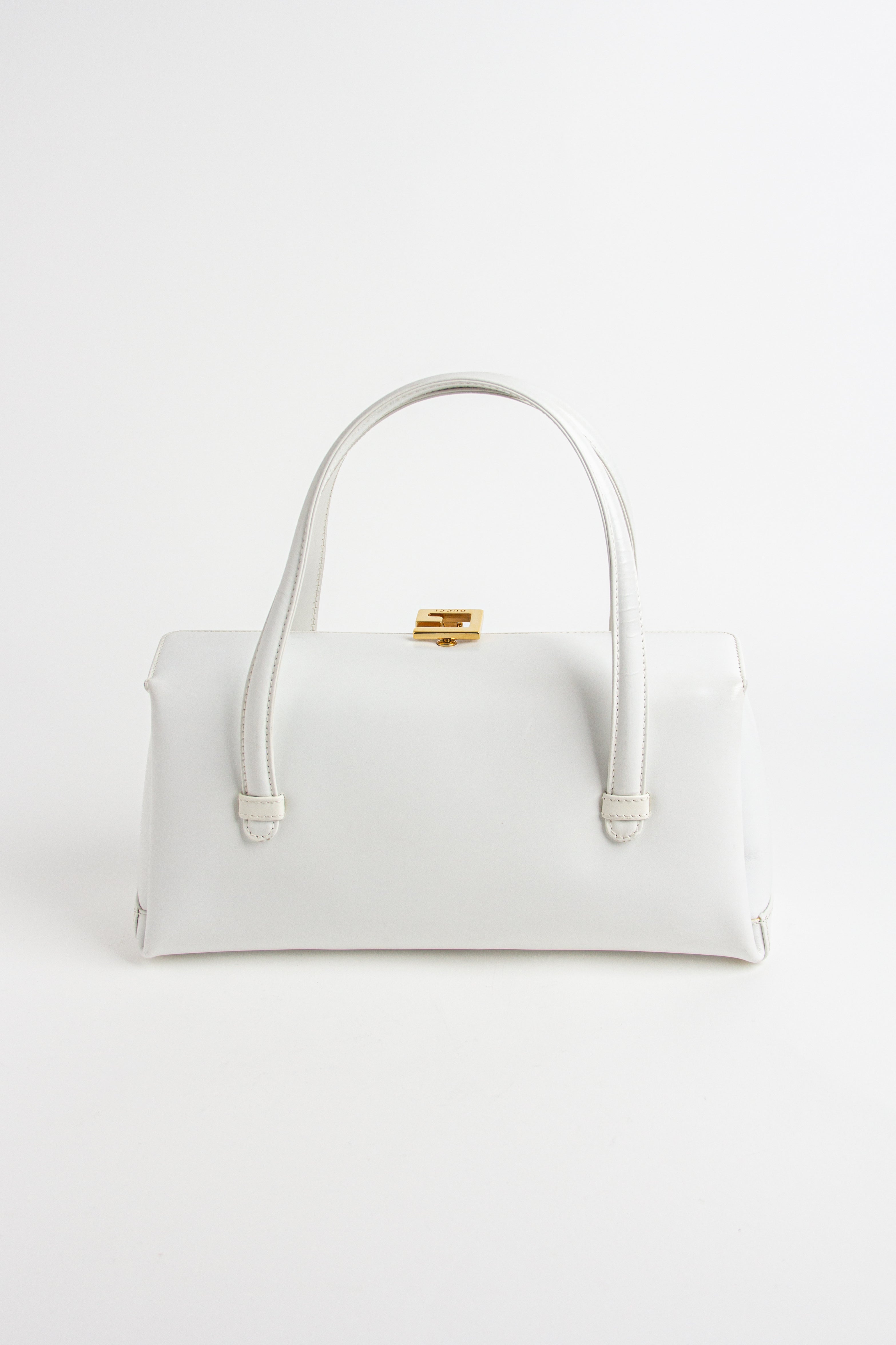Rare White Gucci G Clasp Top Handle Bag