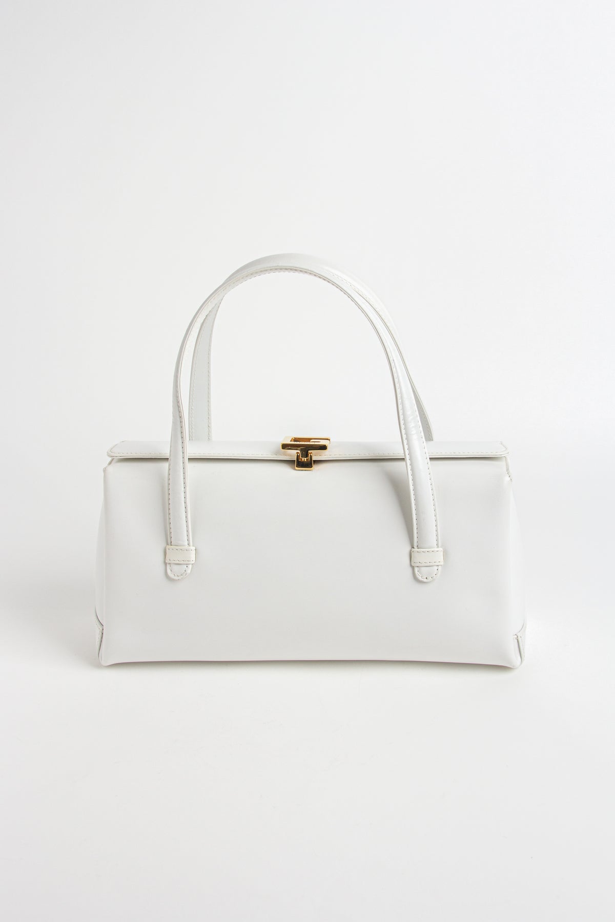 Rare White Gucci G Clasp Top Handle Bag