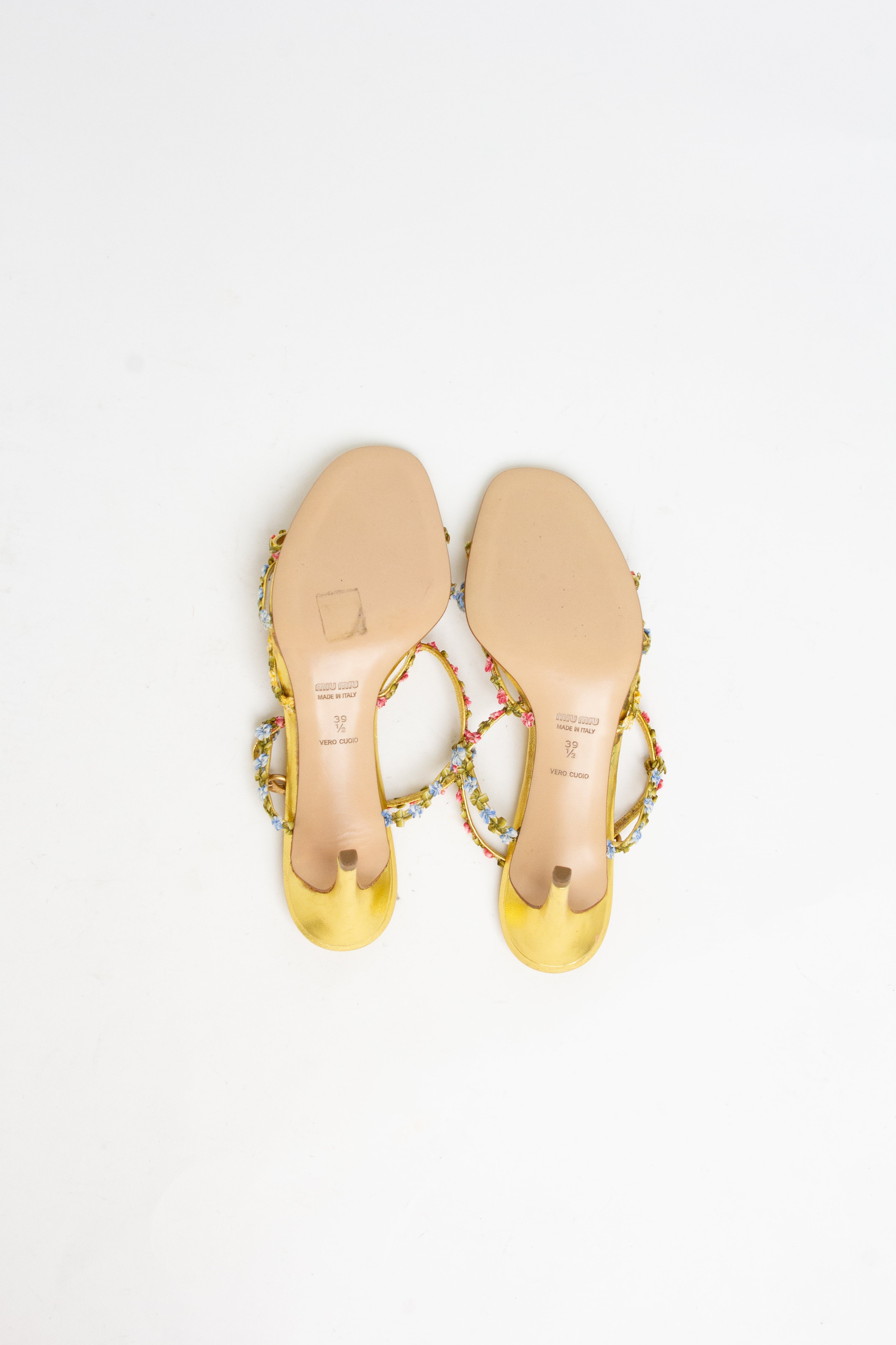 Miu Miu Gold Floral Heels (IT 39.5)