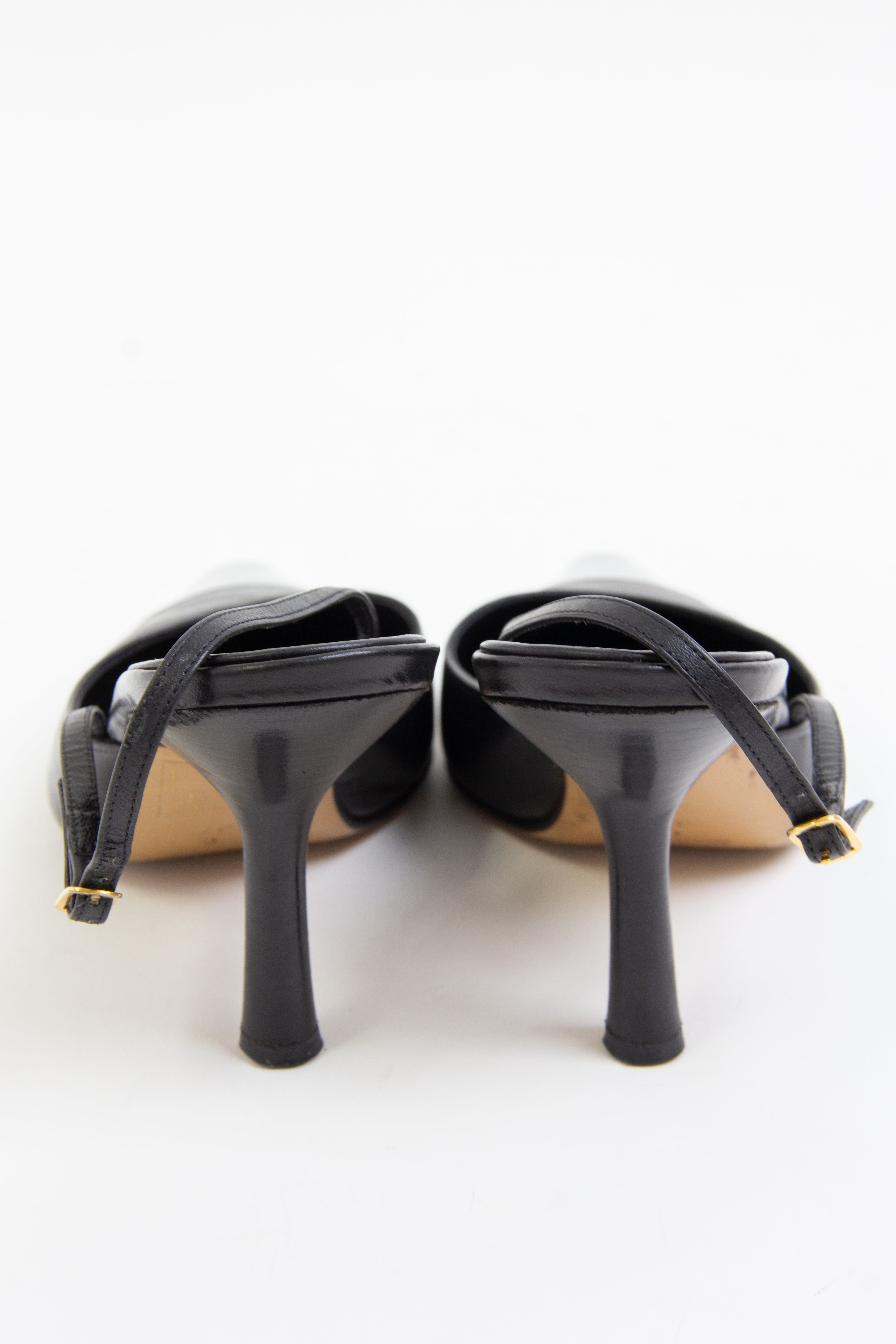 Chanel Black Patent Toe Slingback Heels (FR 37C)