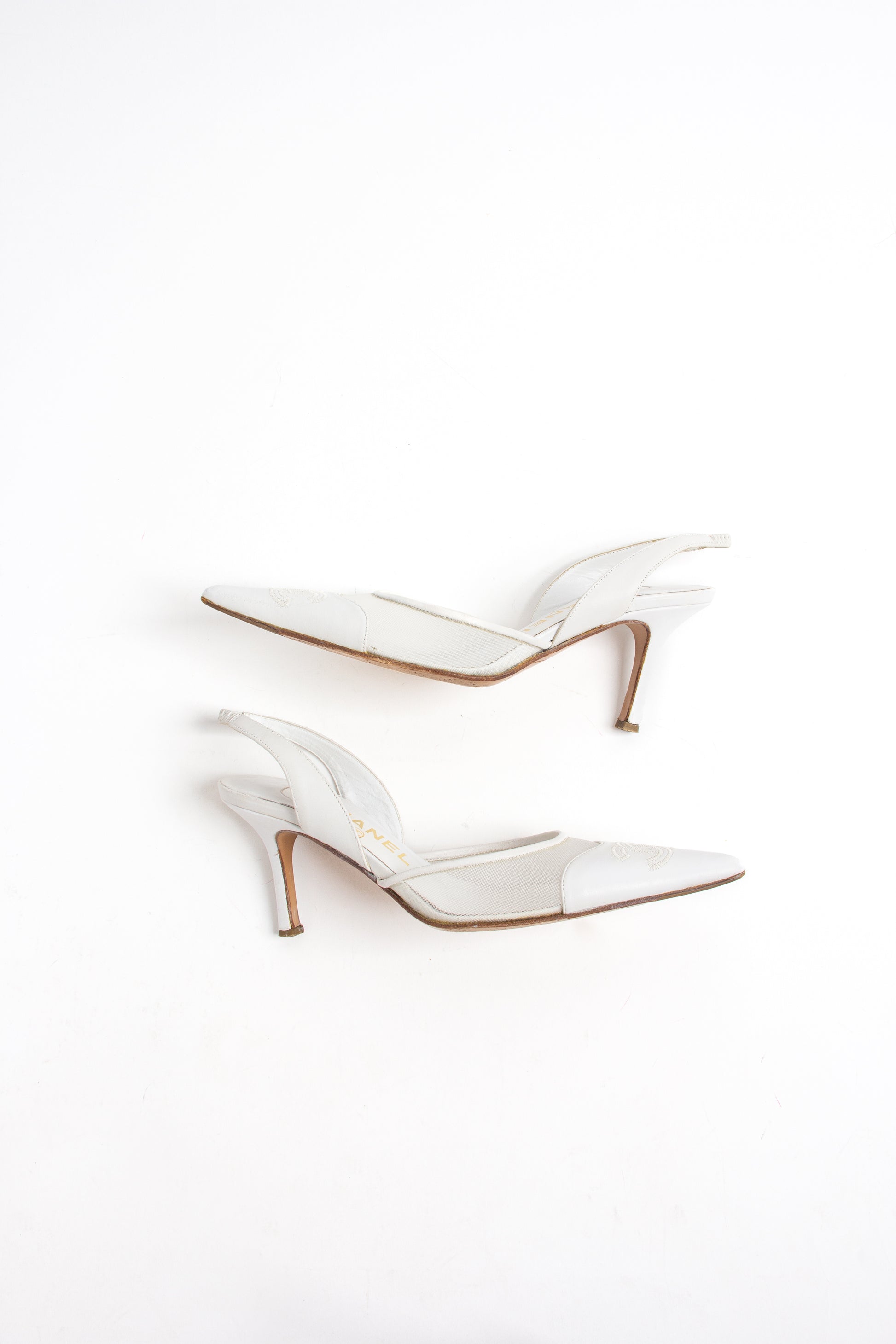Chanel White Mesh CC Slingback Heels (IT 36.5C)