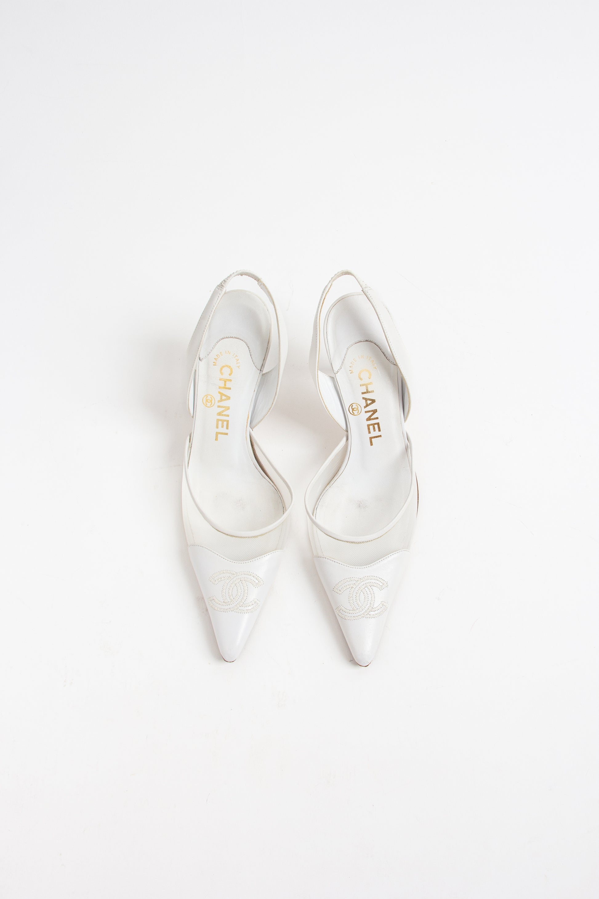 Chanel White Mesh CC Slingback Heels (IT 36.5C)