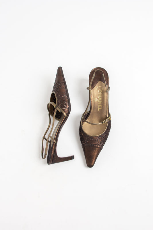 CHANEL, Shoes, Vintage Chanel Bronze Ballet Flats