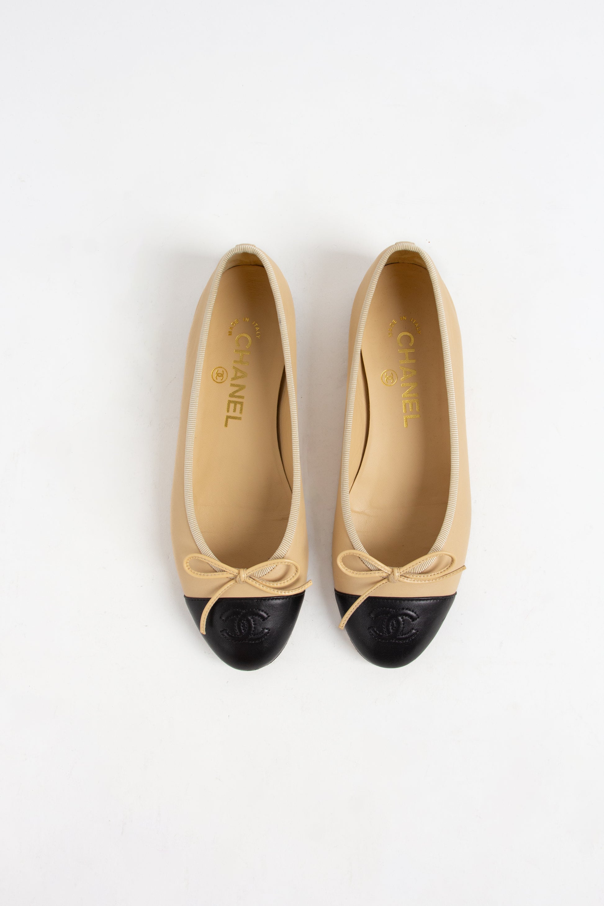 Chanel Beige and Black Ballerina Flats (IT 36)