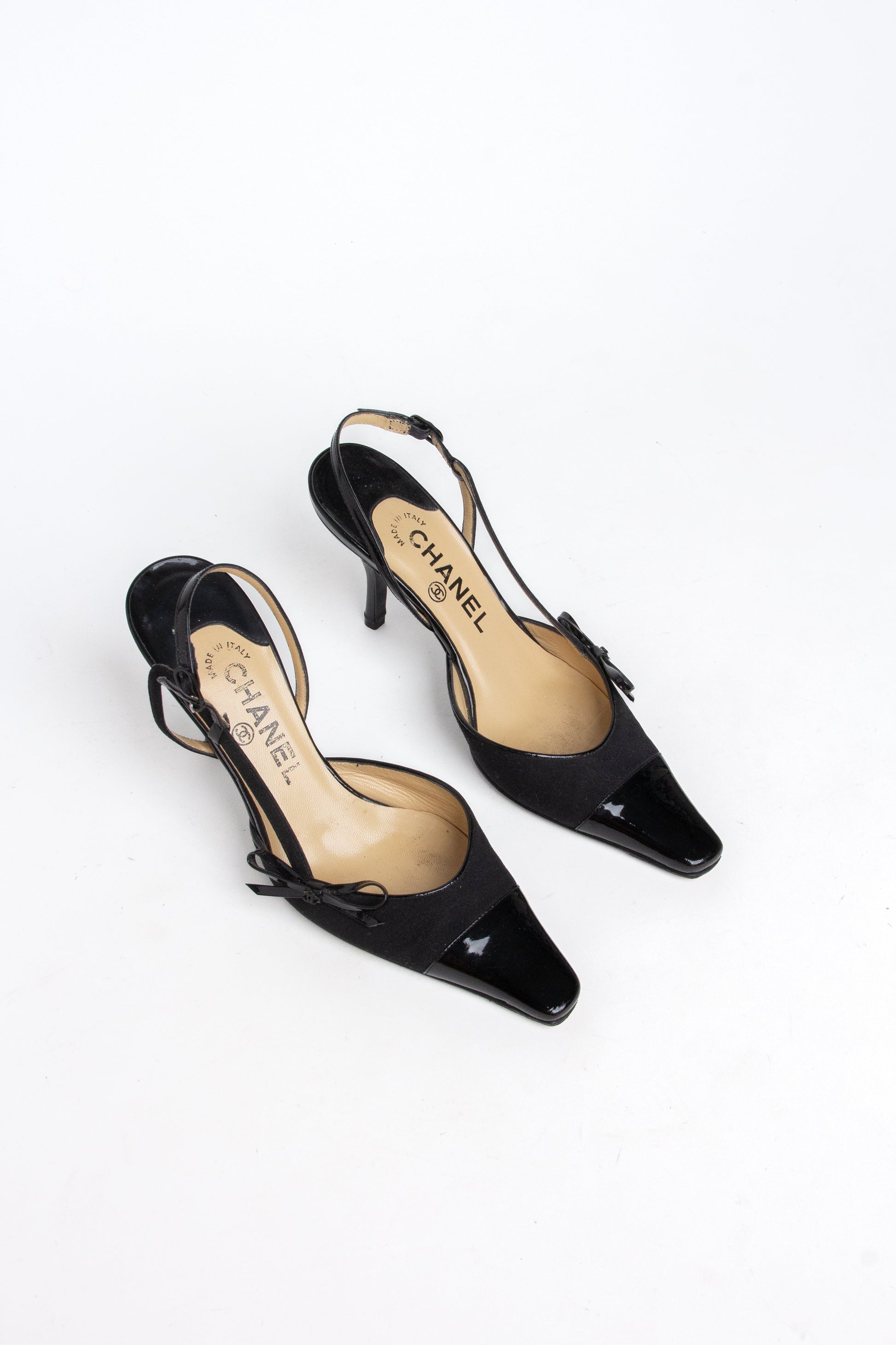 CHANEL, Shoes, Chanel Cap Toe Slingback Black And Nude Heels